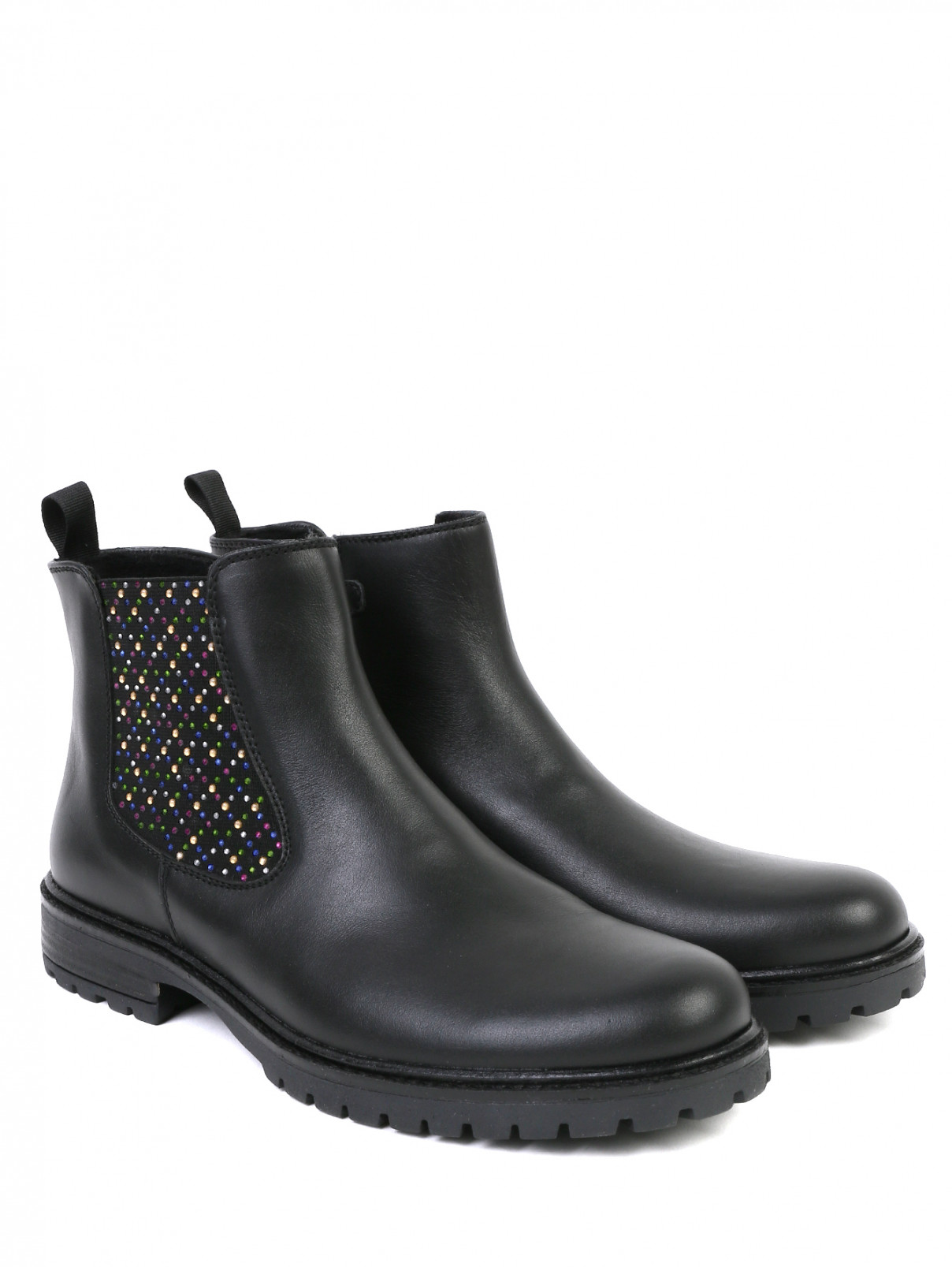 Ботинки из гладкой кожи с декоративной отделкой Zecchino d`Oro  –  Общий вид  – Цвет:  Черный