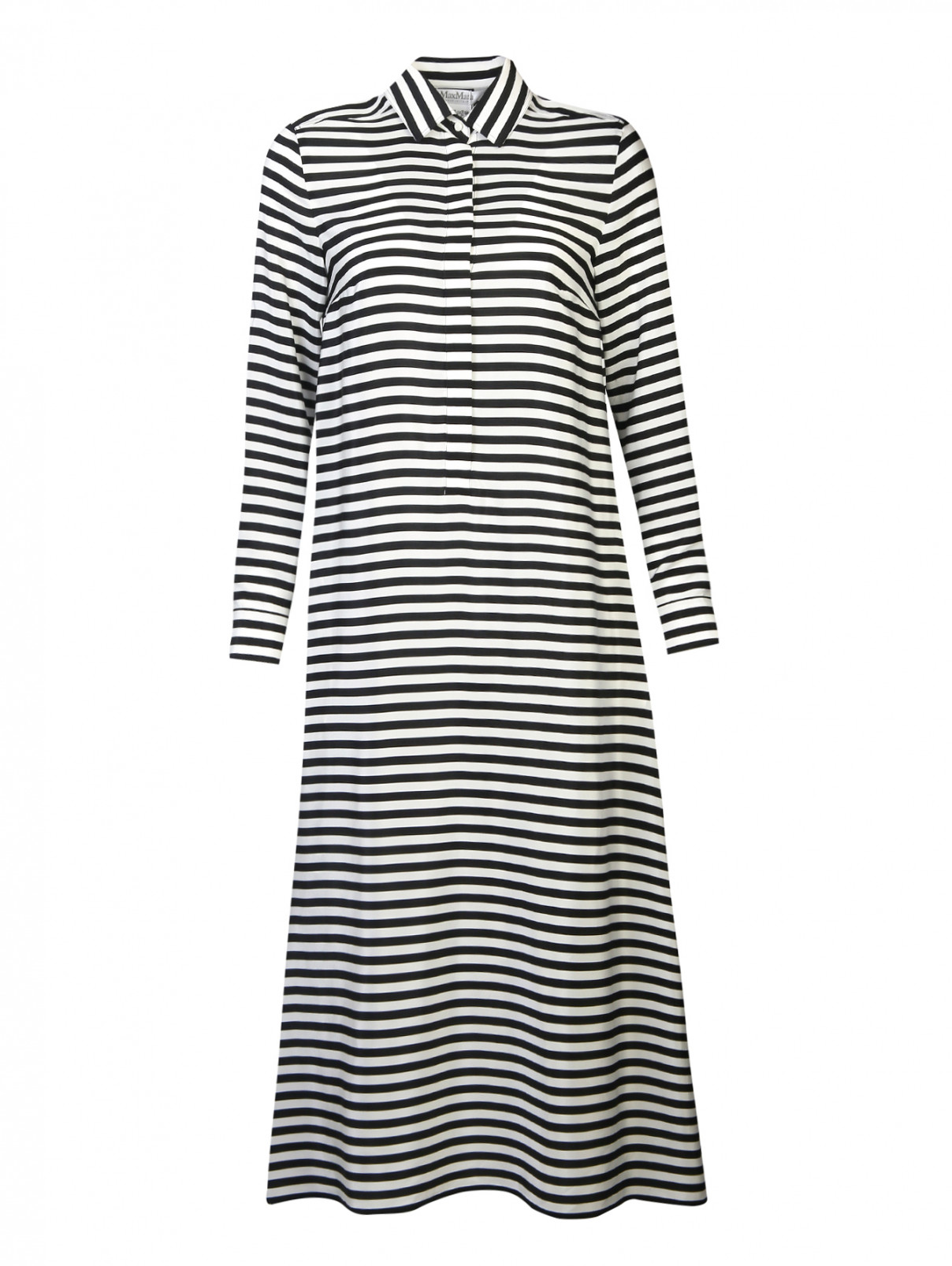 Платье-рубашка из шелка в полоску Max Mara  –  Общий вид  – Цвет:  Черный