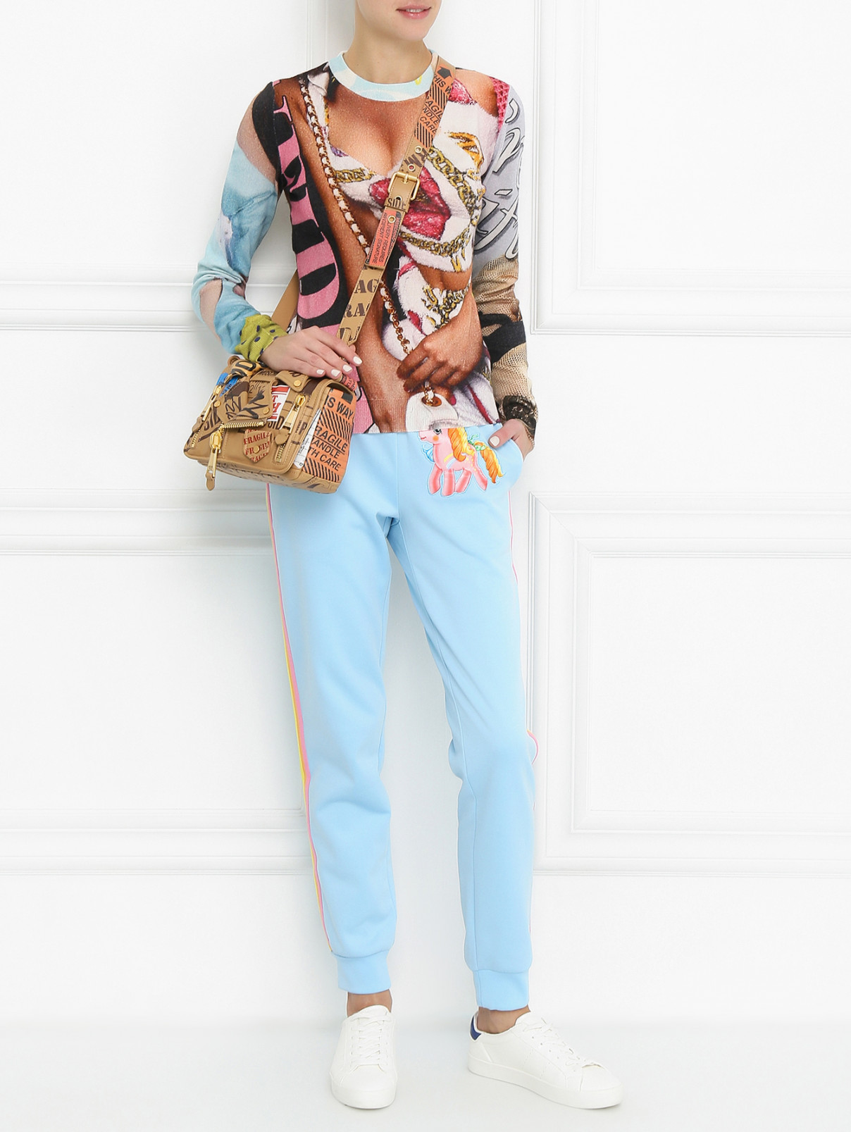 Брюки из хлопка с контрастной отделкой Moschino Couture  –  Модель Общий вид  – Цвет:  Синий