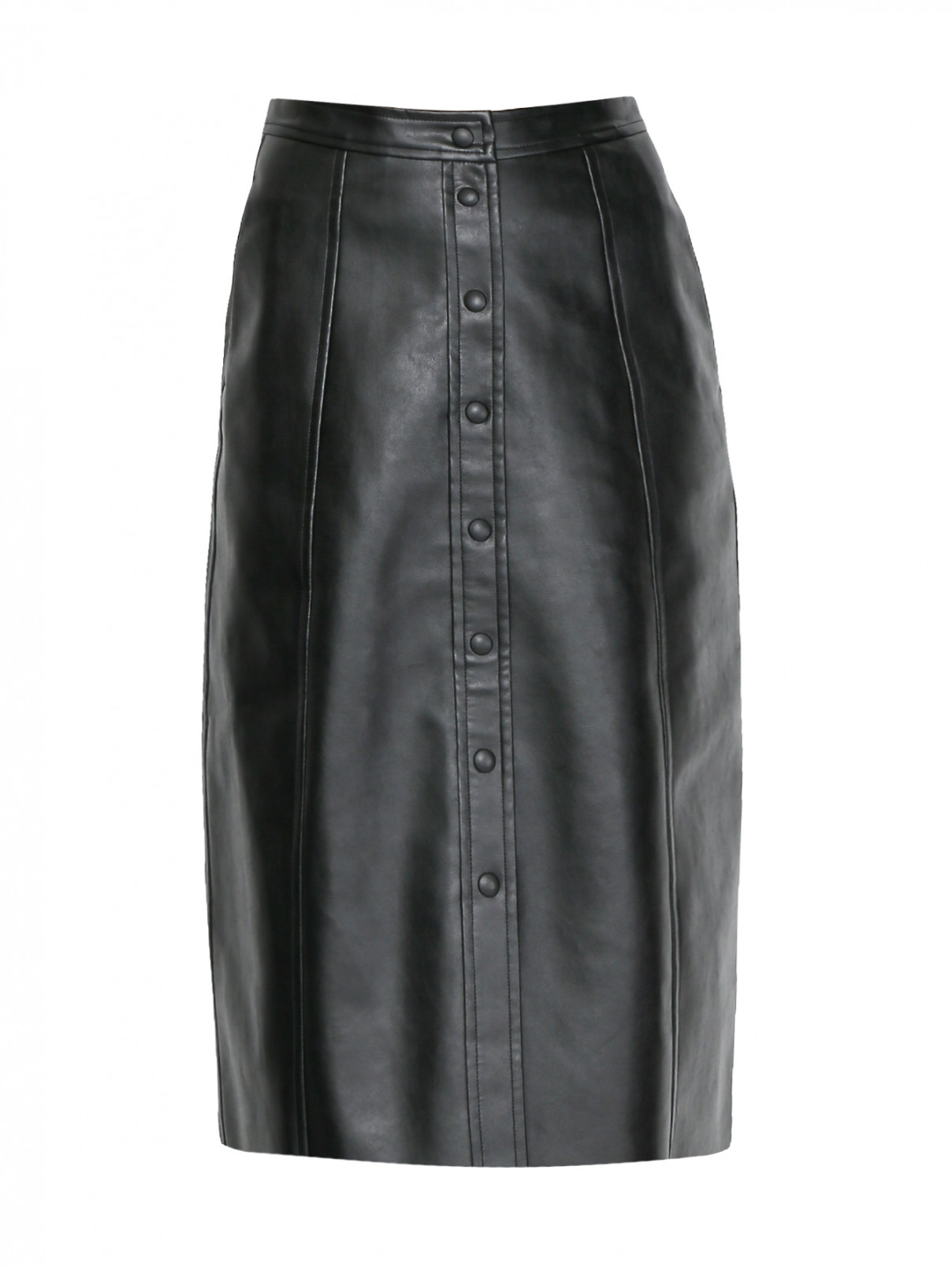 Юбка-миди из искусственной кожи с карманами Mo&Co  –  Общий вид  – Цвет:  Черный