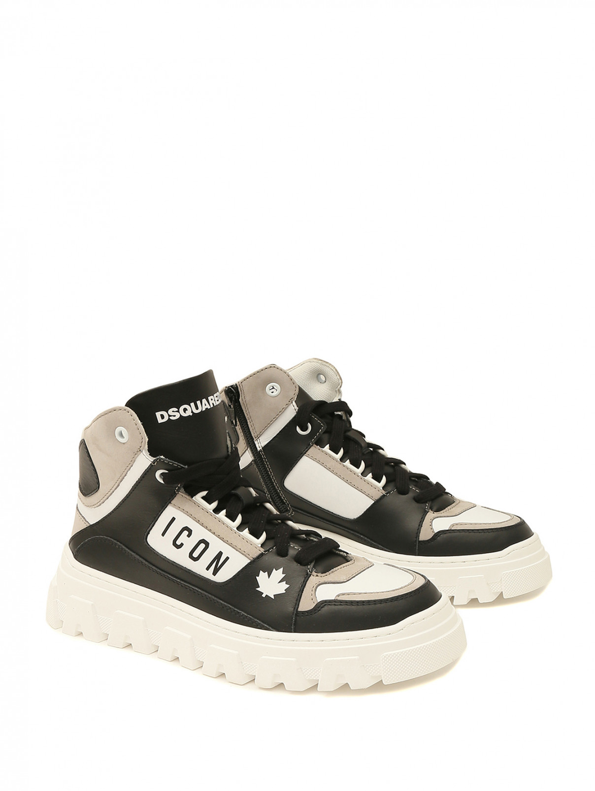 Кожаные ботинки с принтом и логотипом Dsquared2  –  Общий вид  – Цвет:  Белый
