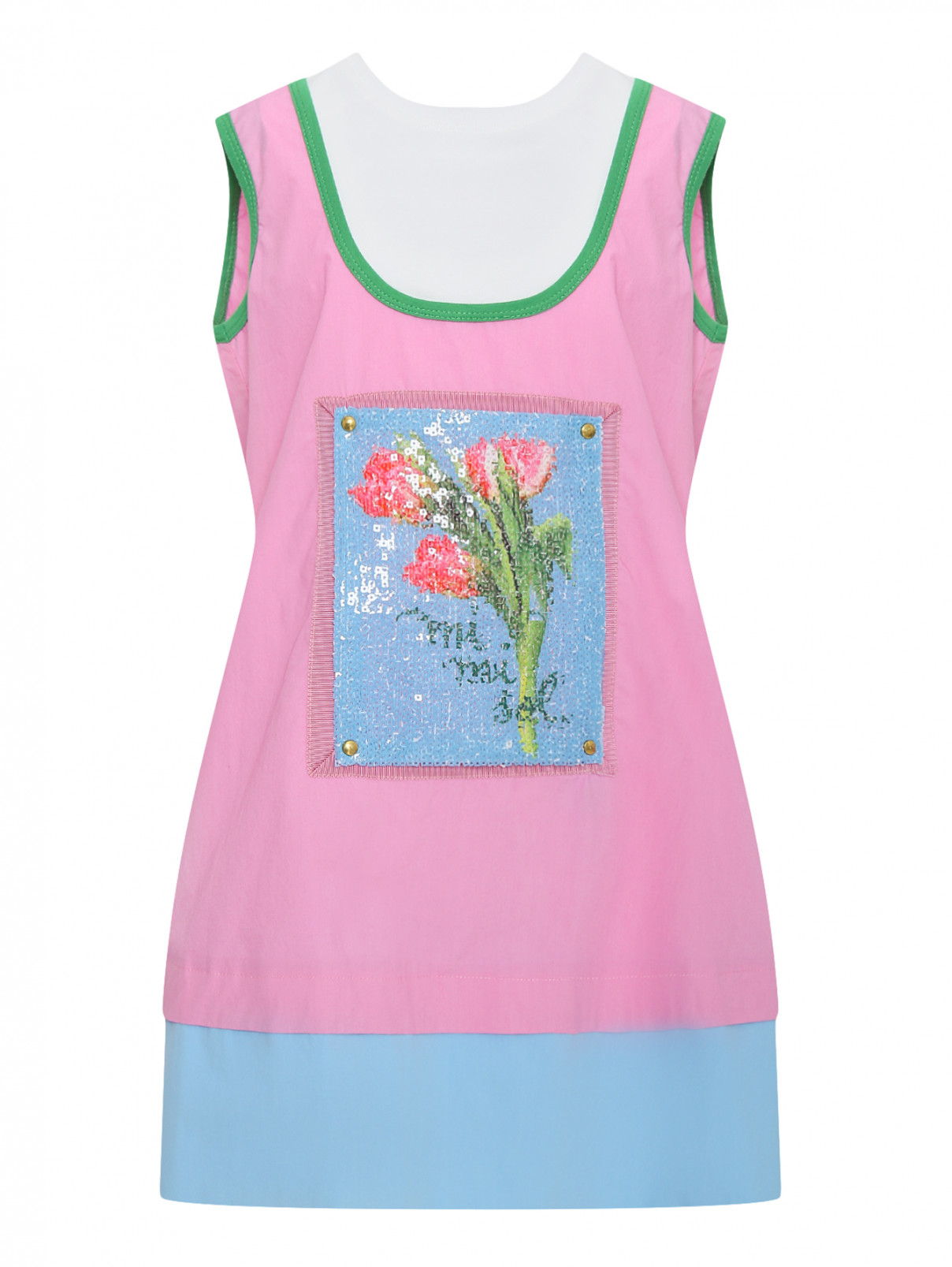 Платье из хлопка с декором на груди MiMiSol  –  Общий вид  – Цвет:  Розовый