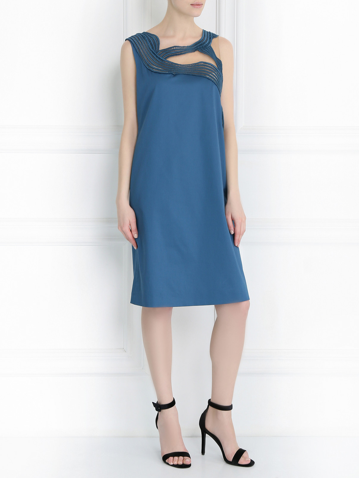 Платье прямого кроя из хлопка Alberta Ferretti  –  Модель Общий вид  – Цвет:  Синий