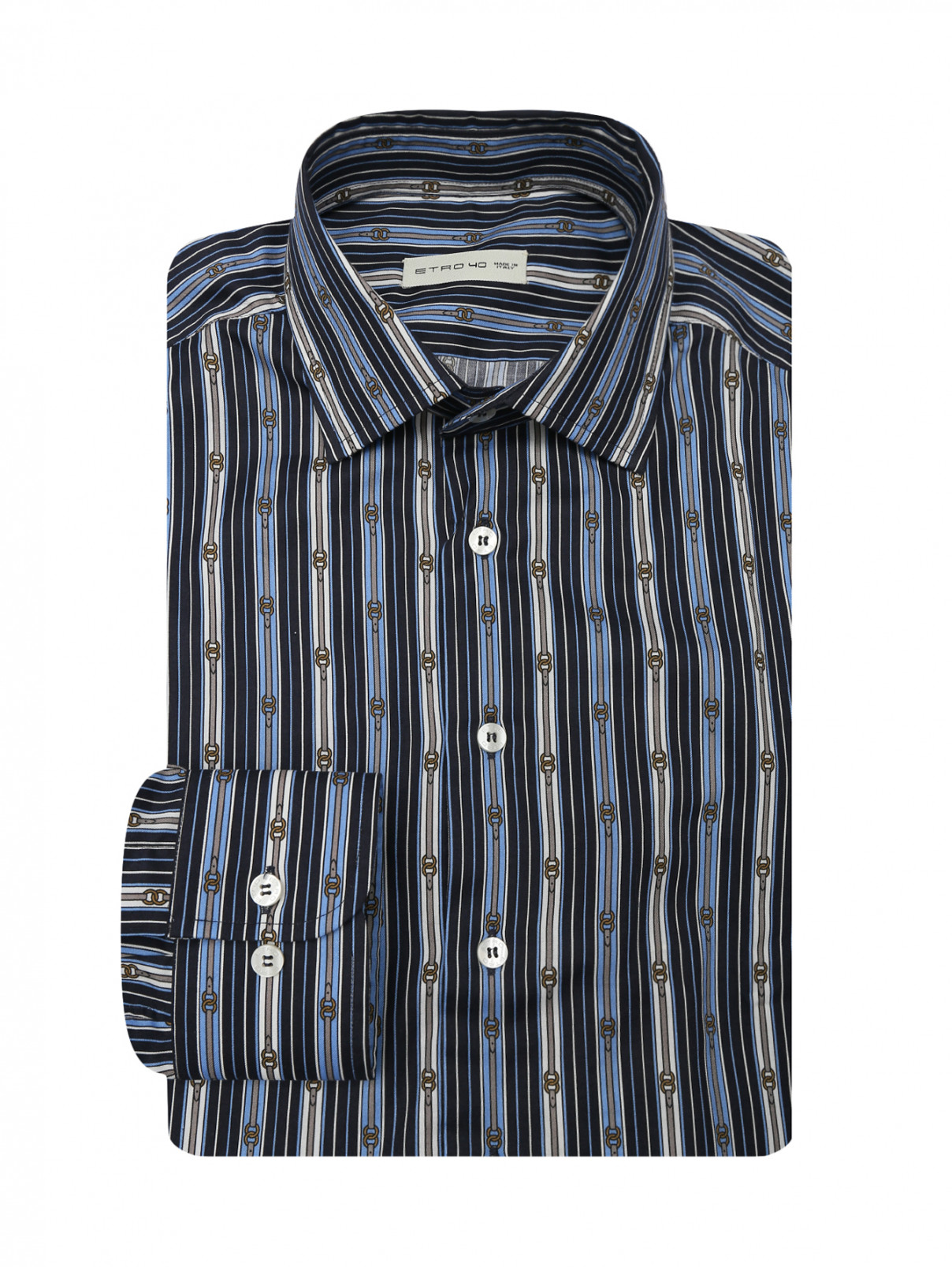 Рубашка из хлопка с принтом Etro  –  Общий вид  – Цвет:  Синий