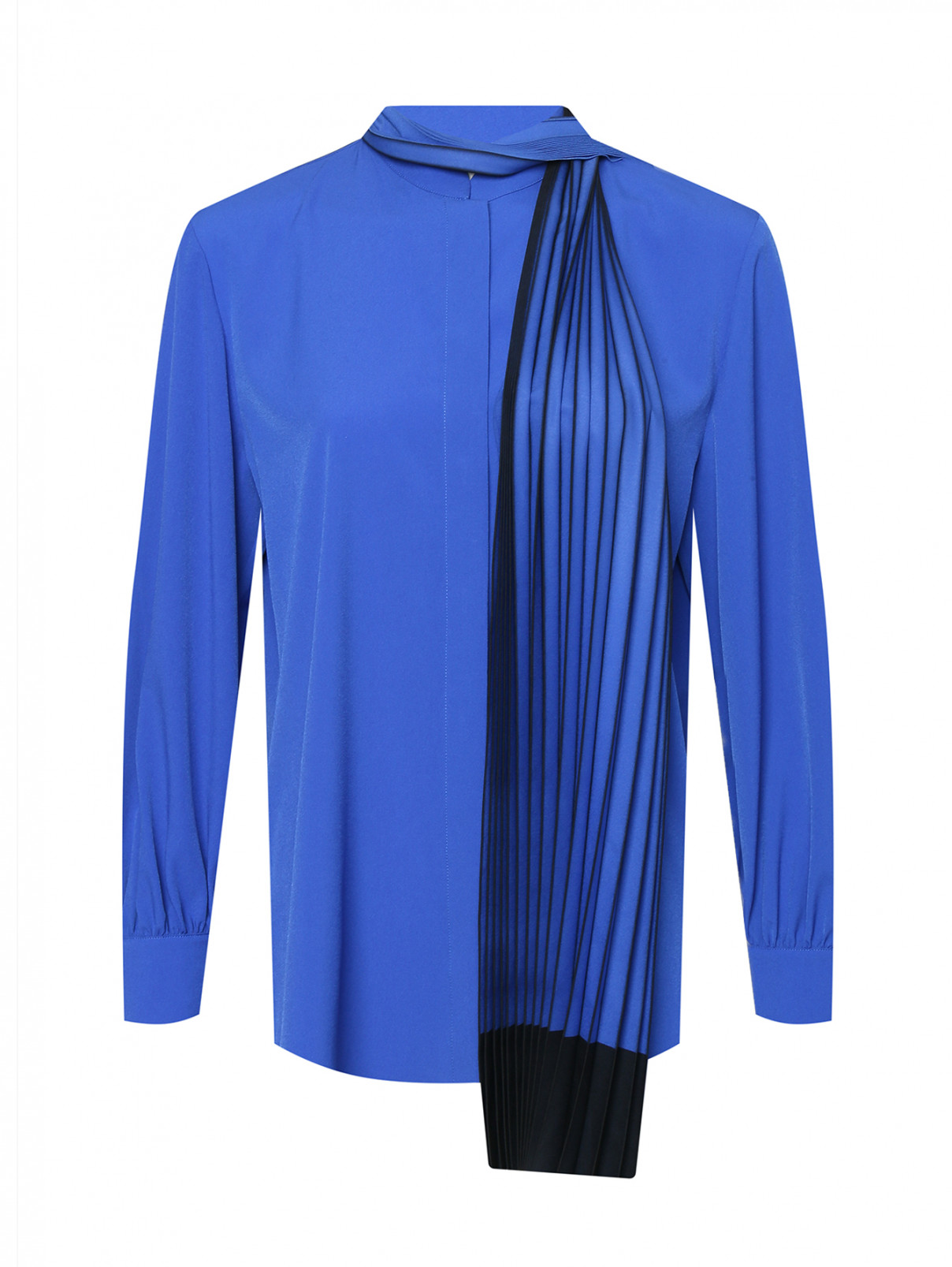 Блуза на пуговицах с поясом Marina Rinaldi  –  Общий вид  – Цвет:  Синий