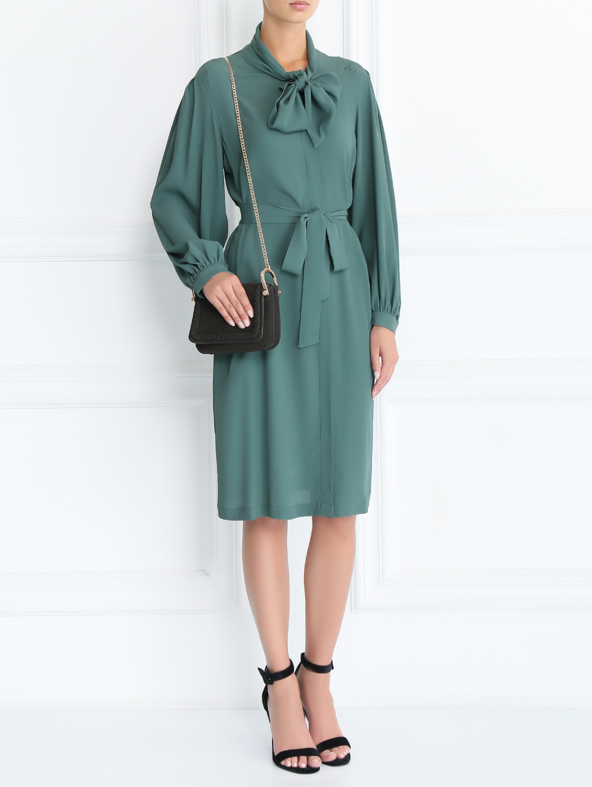 Платье свободного кроя с поясом Erika Cavallini  –  Модель Общий вид  – Цвет:  Зеленый
