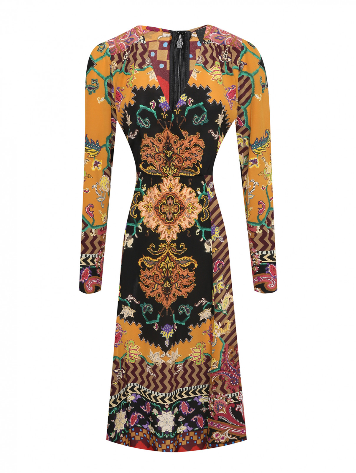 Платье-миди из шелка с узором Etro  –  Общий вид  – Цвет:  Узор