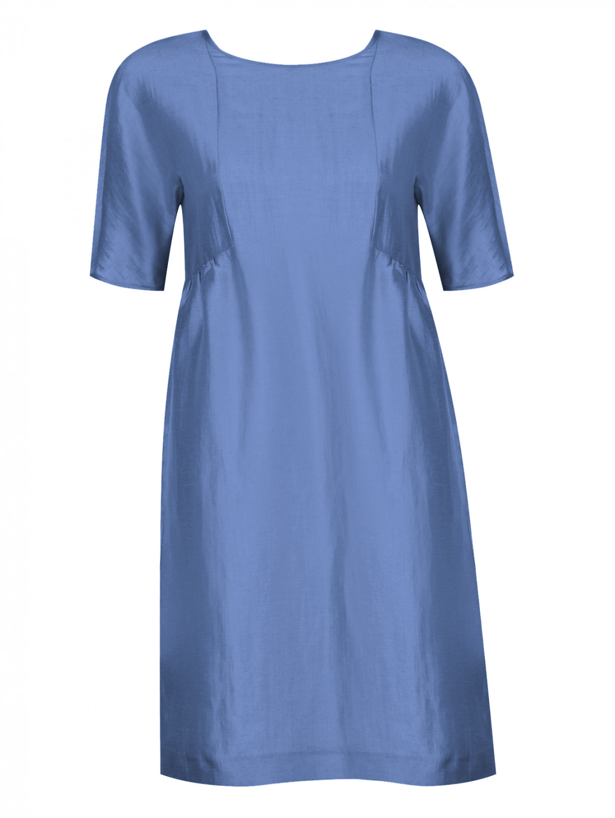 Платье из льна и шелка с короткими рукавами Weekend Max Mara  –  Общий вид  – Цвет:  Синий