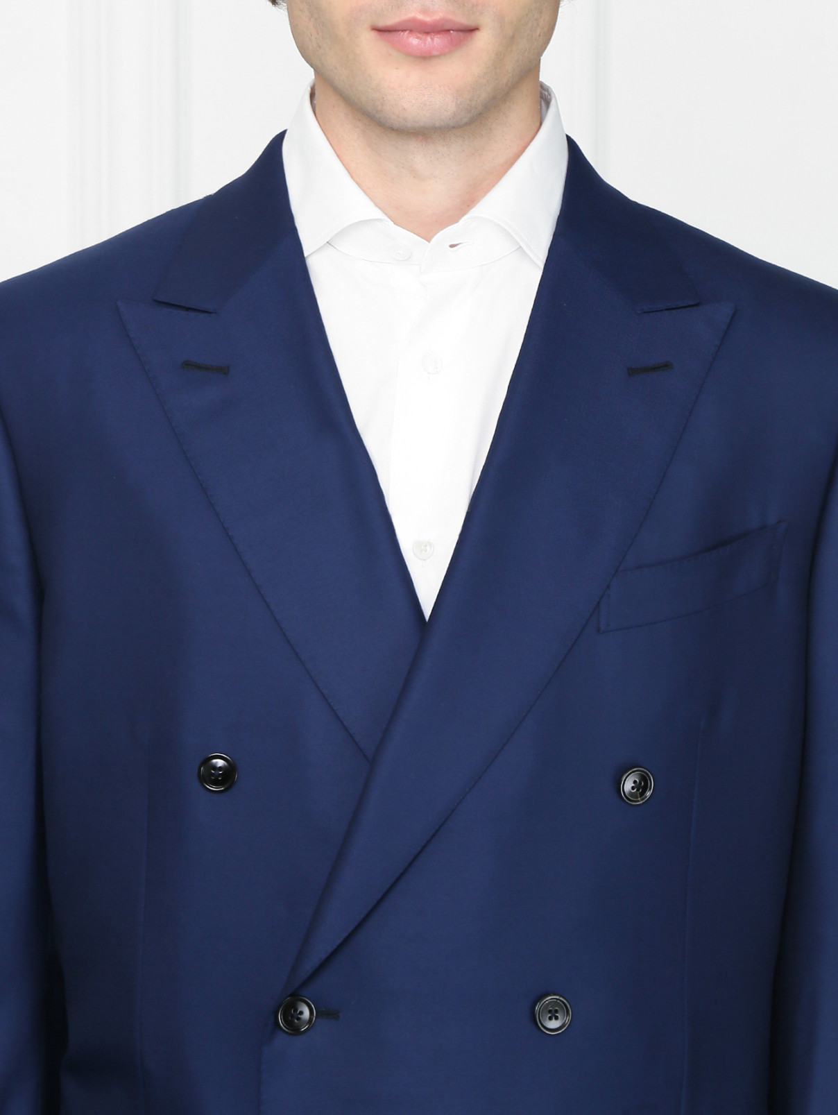 Двубортный пиджак из шерсти Ermenegildo Zegna  –  МодельОбщийВид1  – Цвет:  Синий