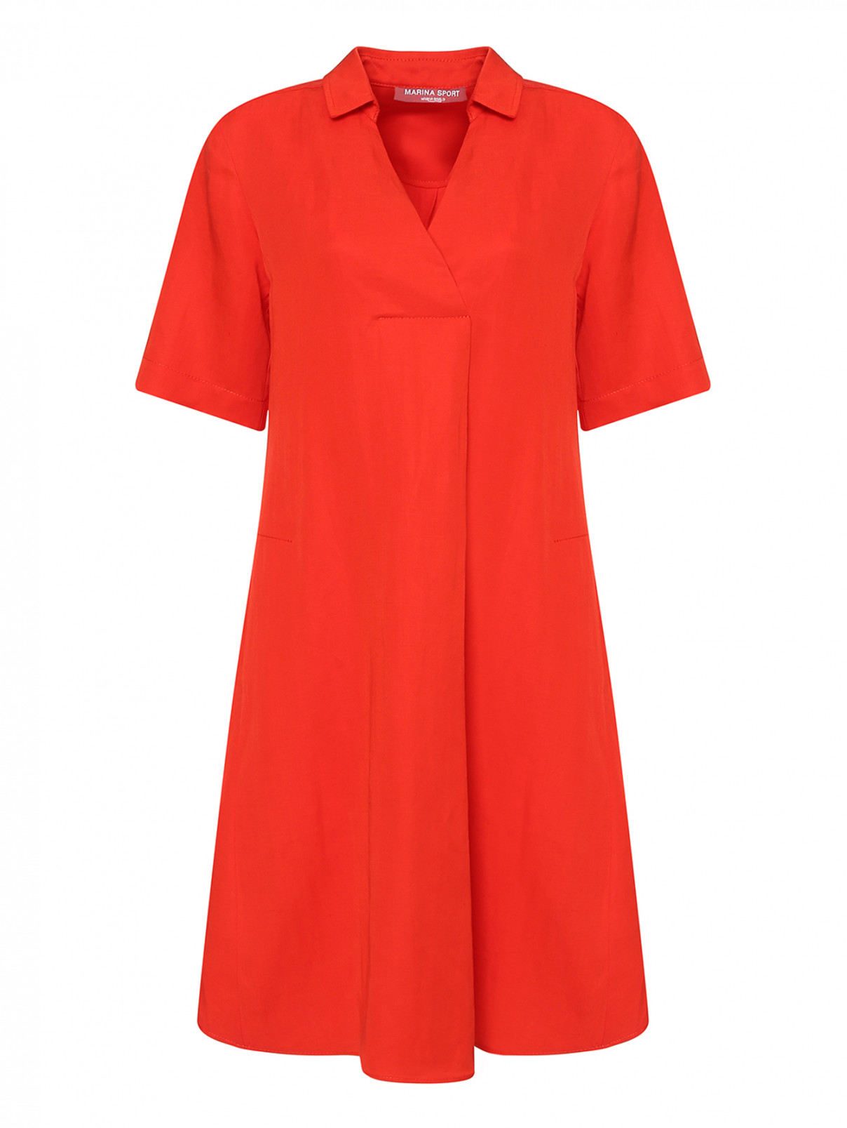 Платье изо льна со складкой Marina Rinaldi  –  Общий вид  – Цвет:  Красный