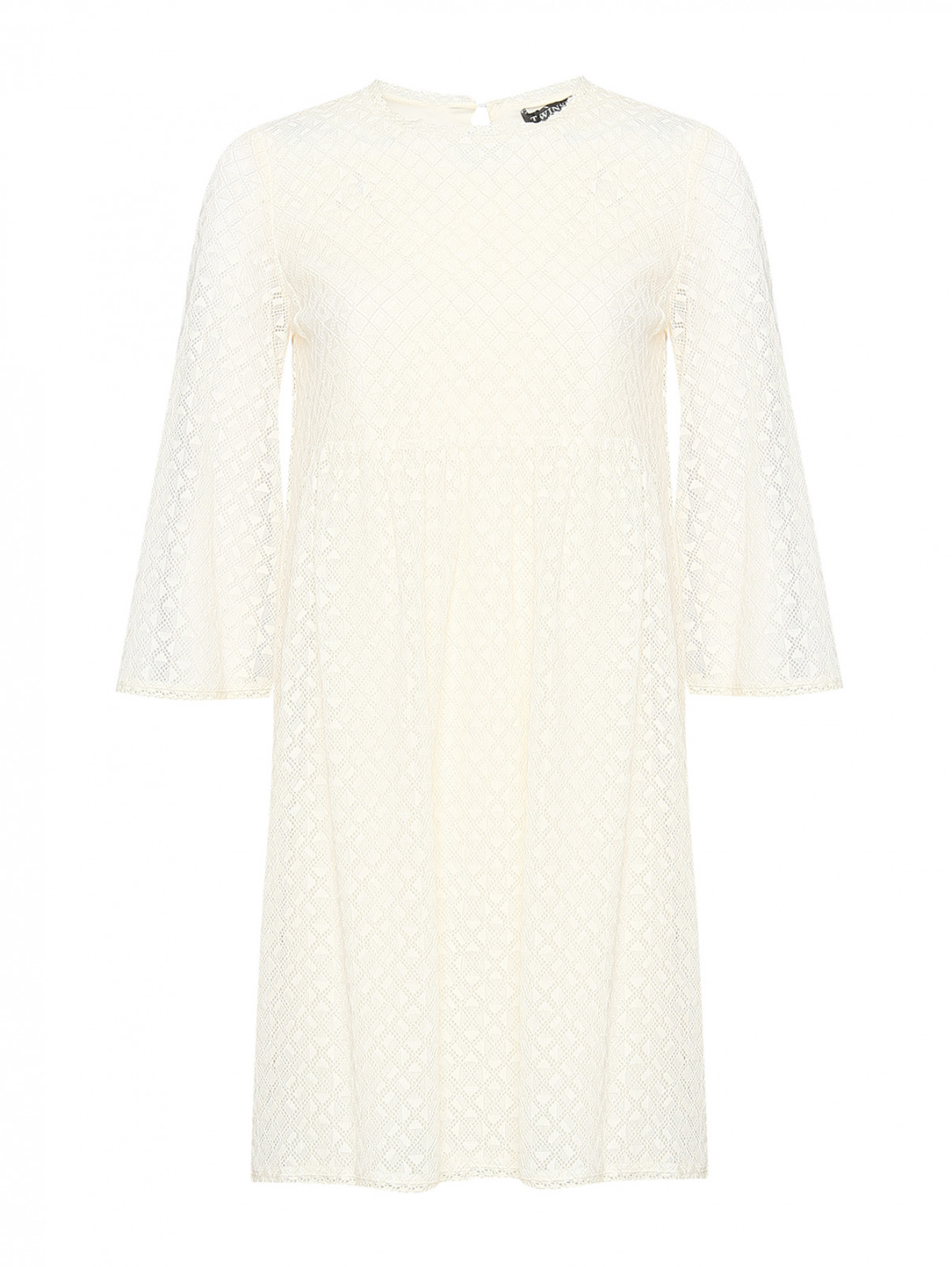 Платье-мини из смешанного хлопка с кружевом TWINSET  –  Общий вид  – Цвет:  Белый