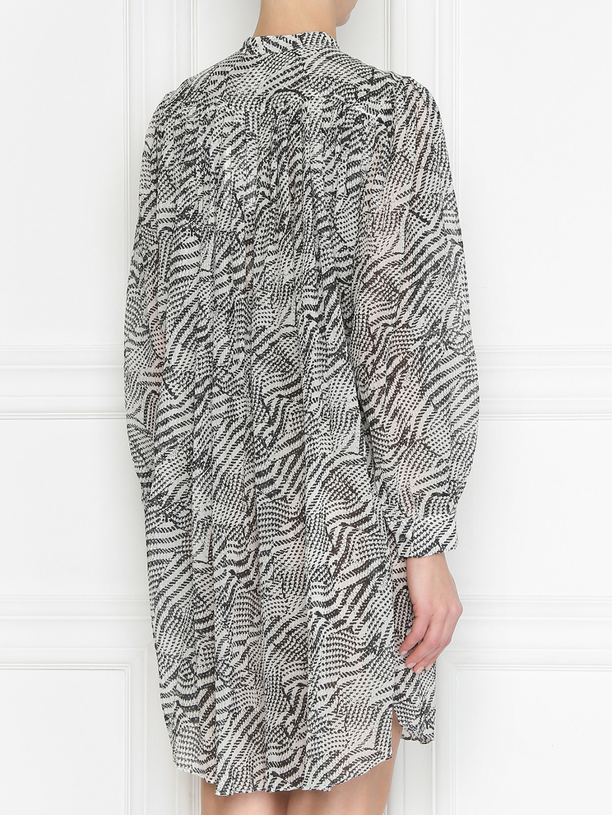 Платье-рубашка из смесвого шелка с принтом Isabel Marant  –  МодельВерхНиз1  – Цвет:  Белый