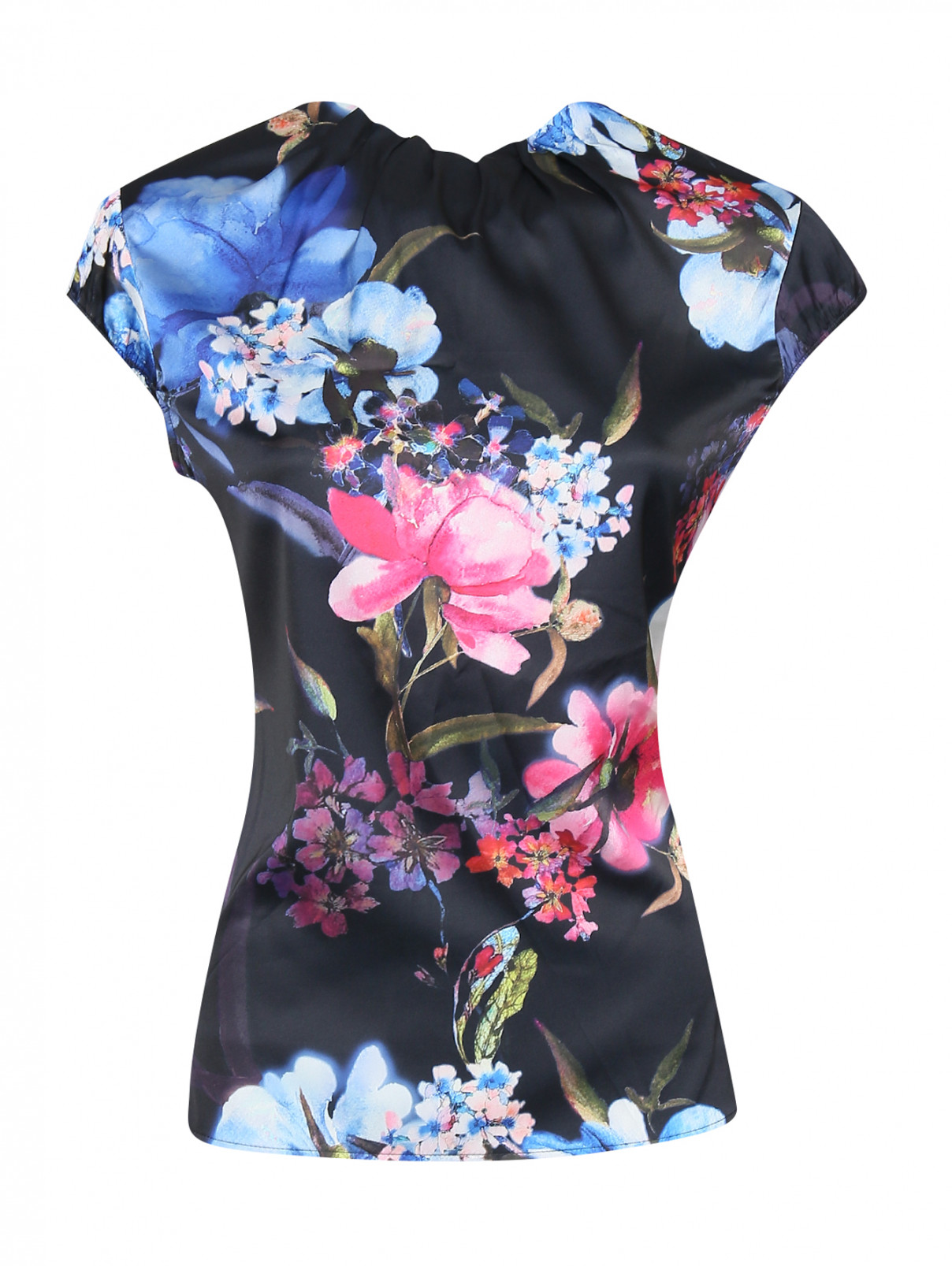Блуза с цветочным узором Comma  –  Общий вид  – Цвет:  Черный