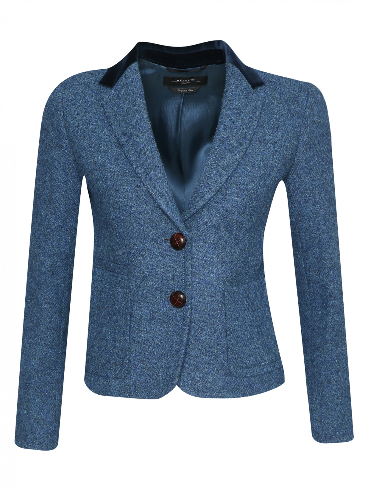 Жакет из шерсти с накладными карманами Weekend Max Mara  –  Общий вид  – Цвет:  Синий