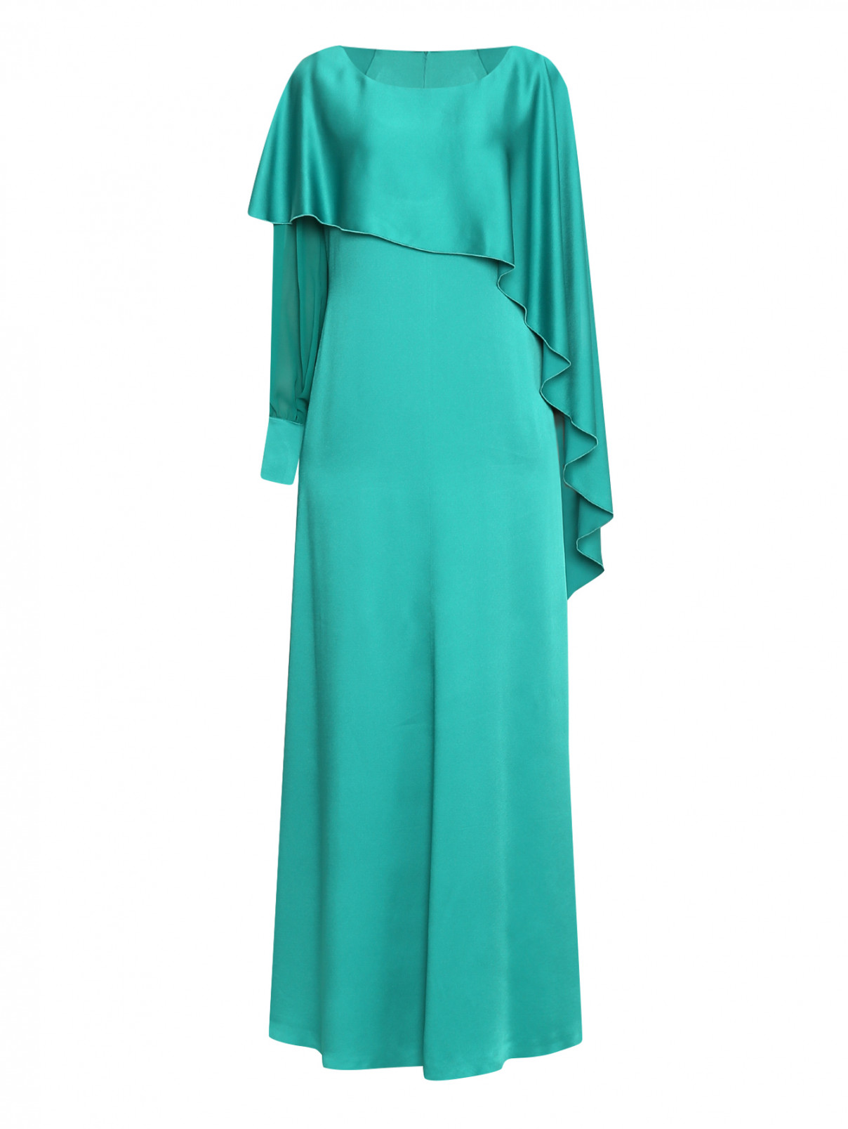 Платье макси с воланом , отделкой из шелка и браслетом в комплекте Marina Rinaldi  –  Общий вид  – Цвет:  Зеленый