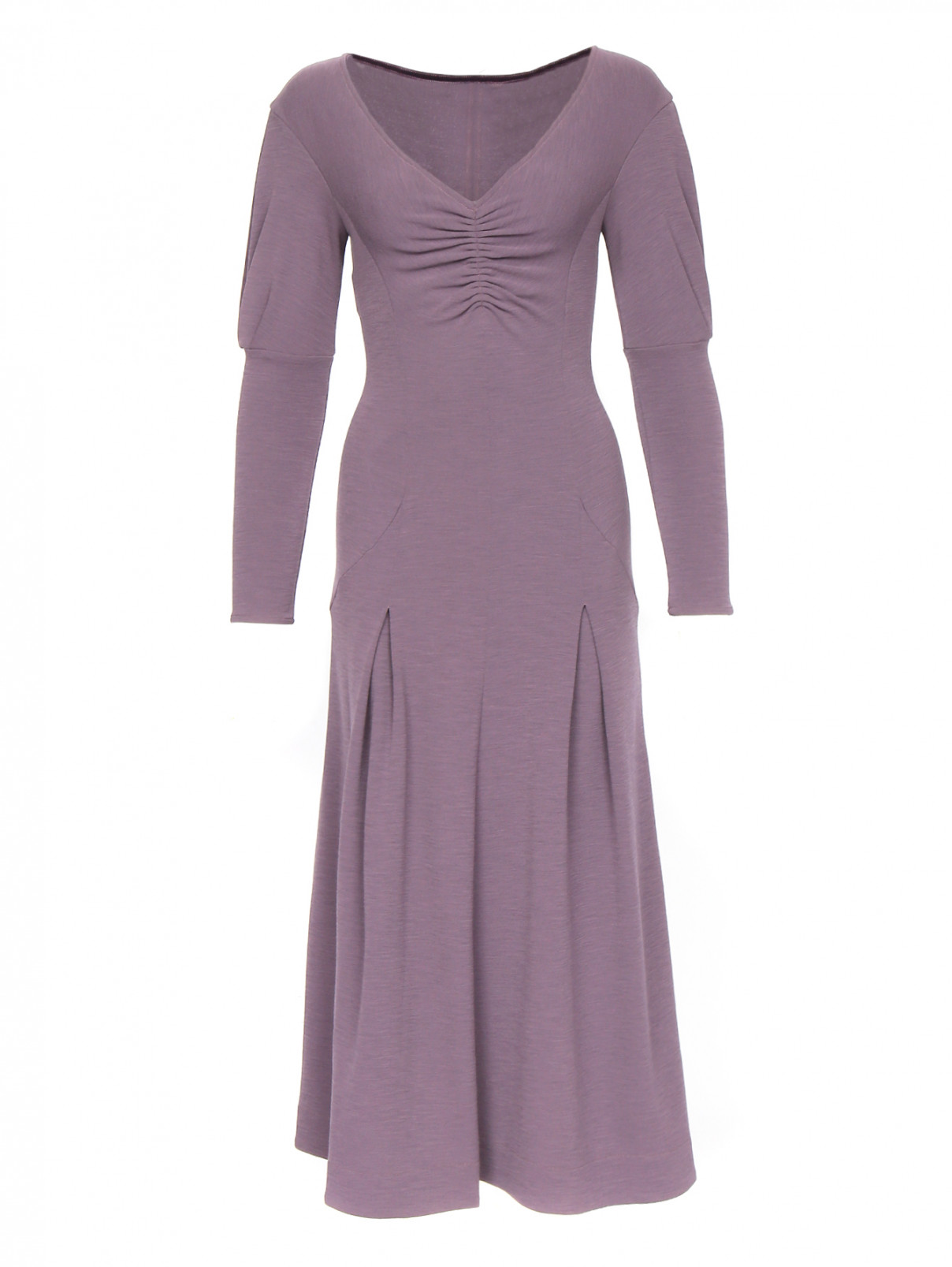 Платье-макси с длинным рукавом из шерсти Mariella Burani  –  Общий вид  – Цвет:  Фиолетовый