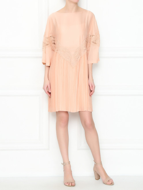 Платье-мини свободного кроя с кружевной отделкой Alberta Ferretti - МодельОбщийВид