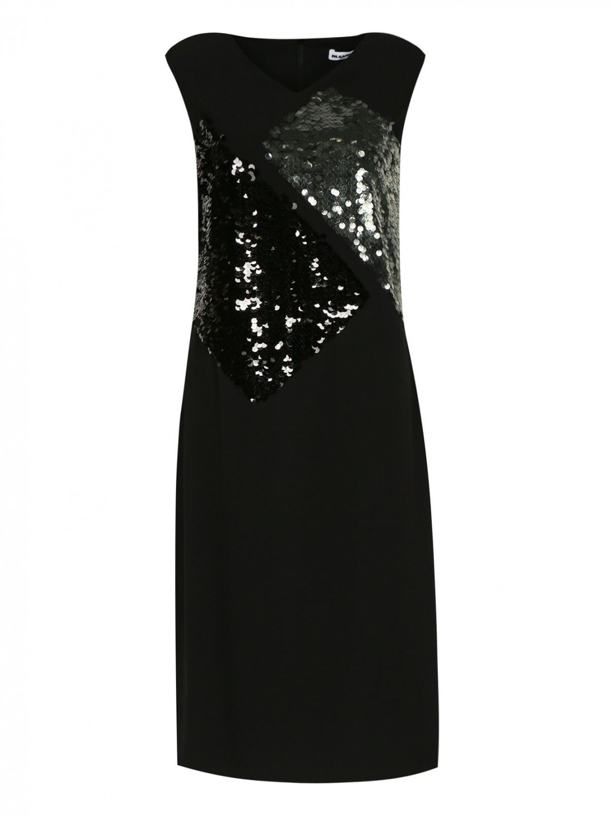 Платье прямого кроя декорированное пайетками Jil Sander  –  Общий вид  – Цвет:  Черный