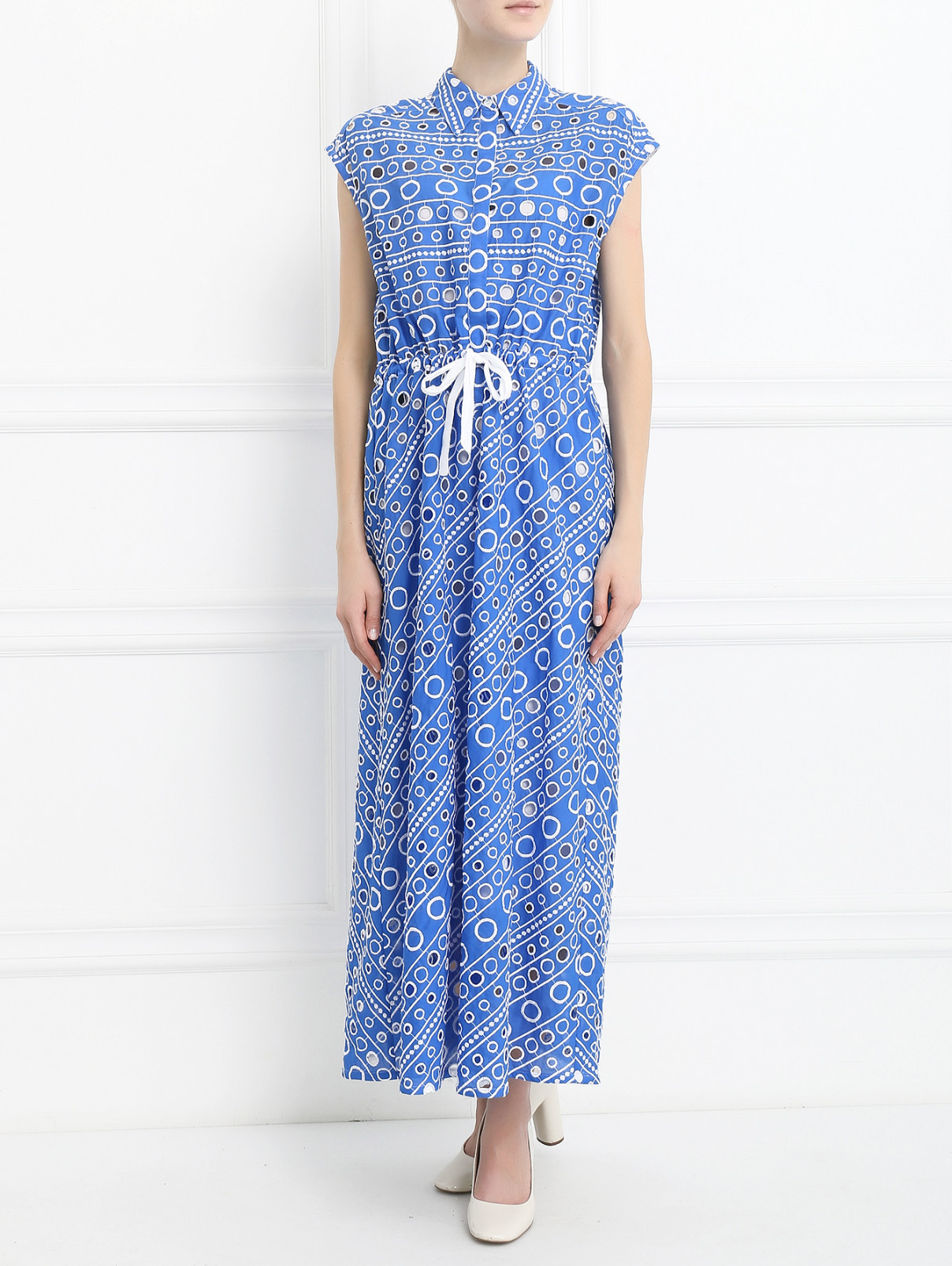 Платье-макси из хлопка без рукавов Moschino Boutique  –  Модель Общий вид  – Цвет:  Синий