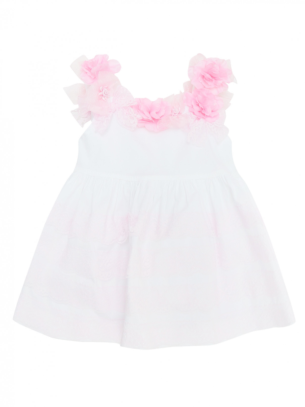 Платье хлопковое с кружевной отделкой Aletta  –  Общий вид  – Цвет:  Белый