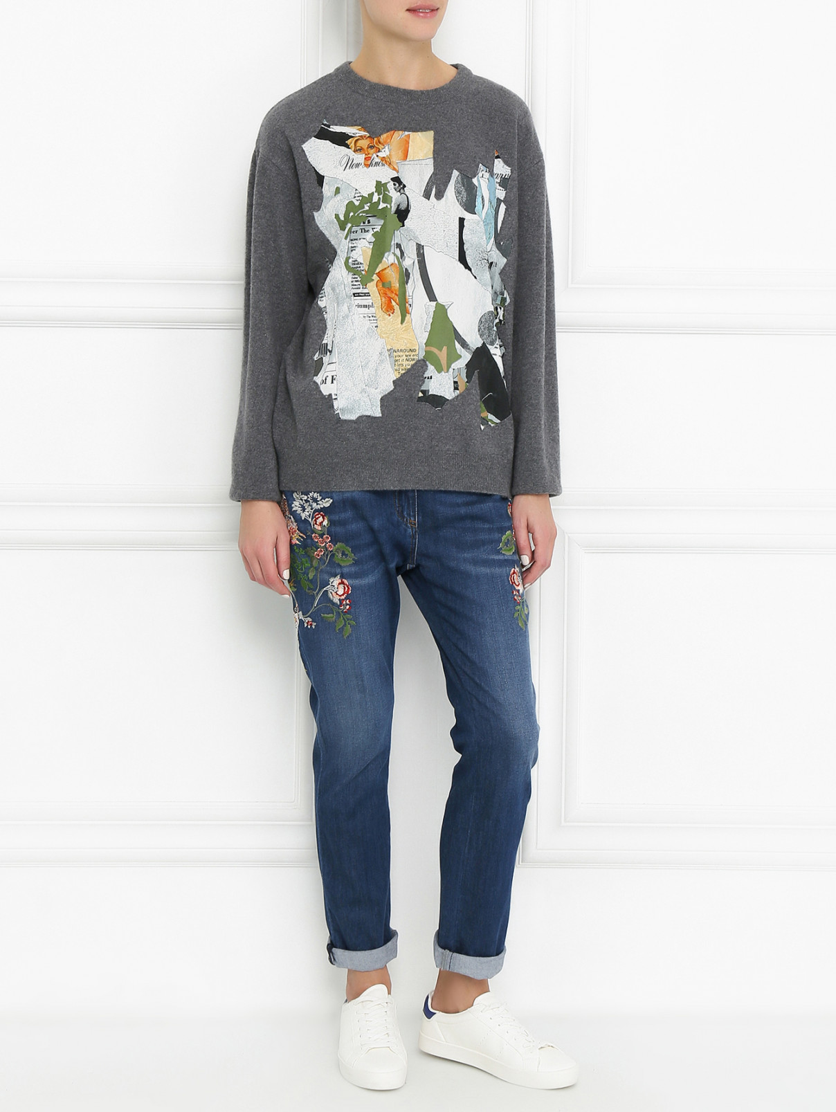 Джемпер из шерсти с узором Moschino Couture  –  Модель Общий вид  – Цвет:  Серый