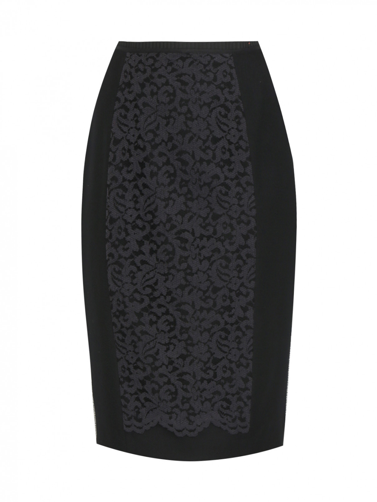 Юбка-карандаш из шерсти с кружевом Antonio Marras  –  Общий вид  – Цвет:  Черный