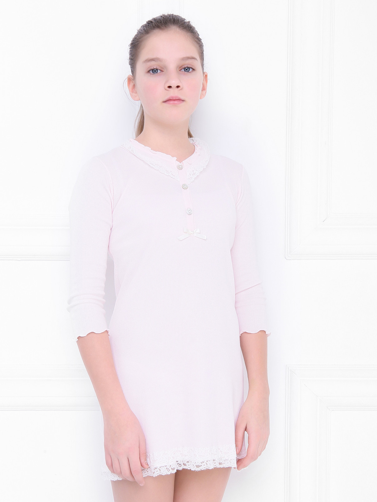 Сорочка хлопковая с кружевом Giottino  –  МодельВерхНиз  – Цвет:  Розовый