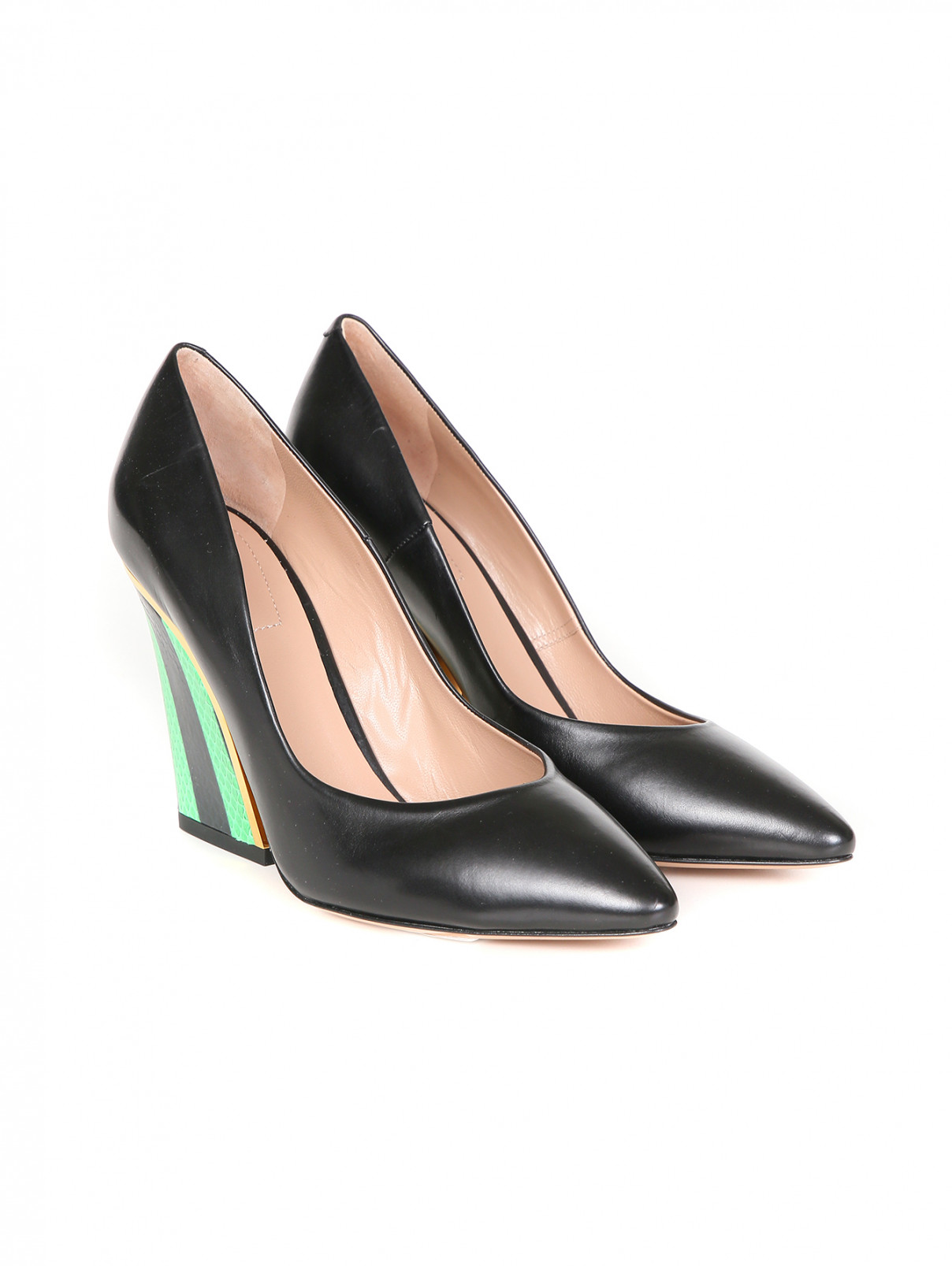 Туфли из кожи на устойчивом каблуке с узором Chloe  –  Общий вид  – Цвет:  Черный