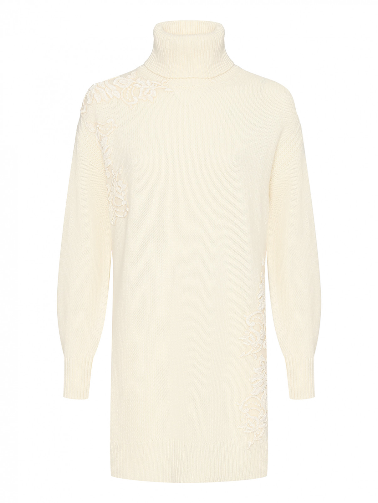 Трикотажное платье-свитер из шерсти Ermanno Firenze  –  Общий вид  – Цвет:  Белый