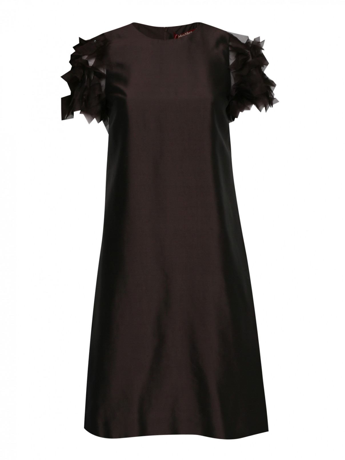 Платье из шелка с декоративными рукавами Max Mara  –  Общий вид  – Цвет:  Коричневый