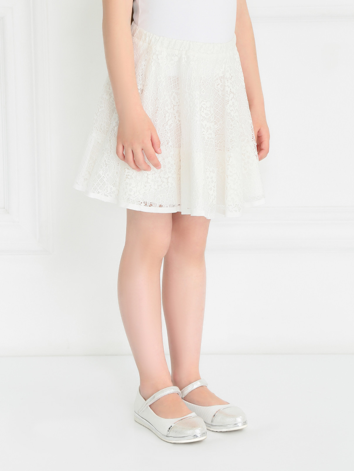 Кружевная юбка-солнце из хлопка Ermanno Scervino Junior  –  Модель Верх-Низ  – Цвет:  Белый