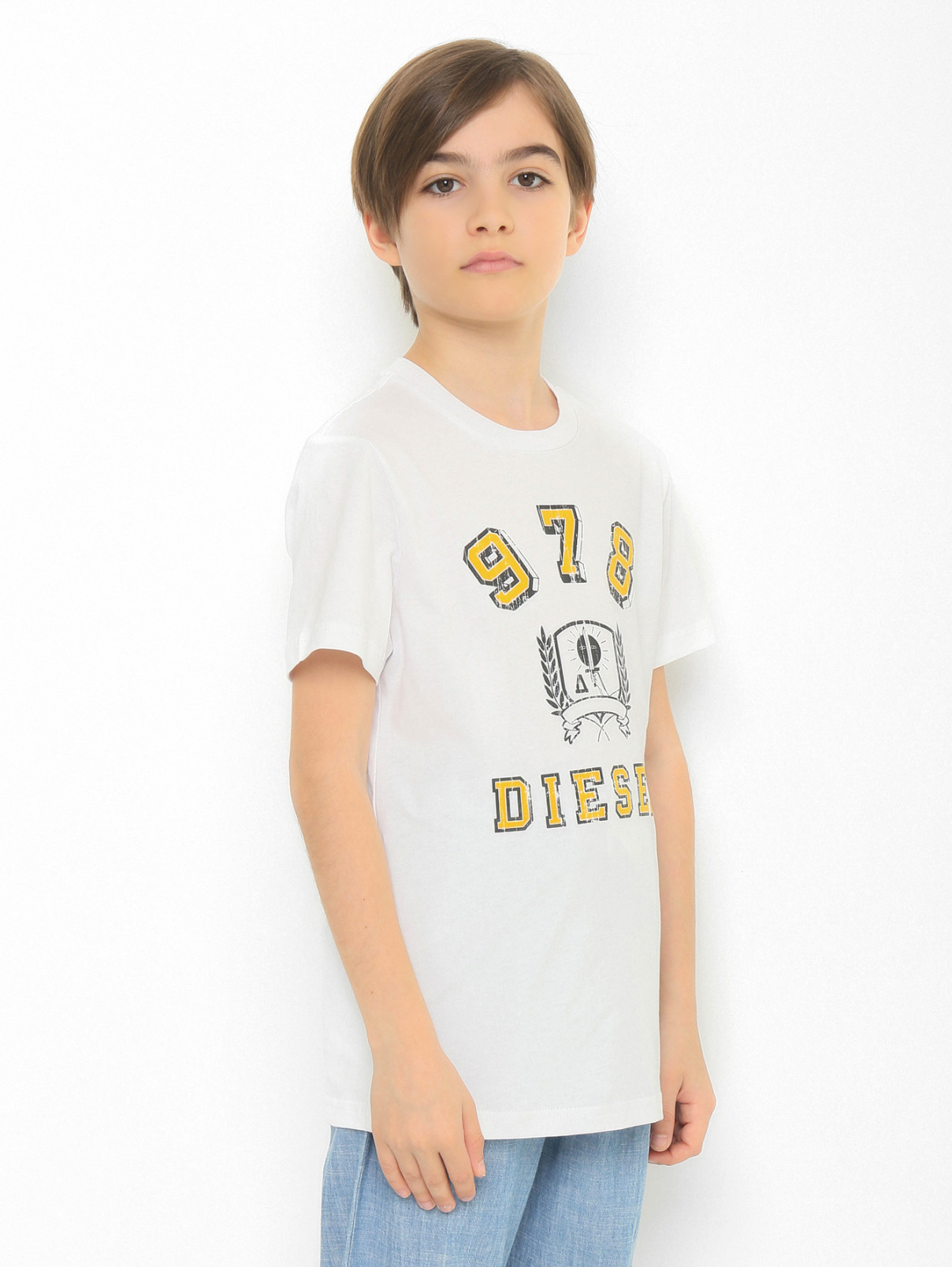 Хлопковая футболка с принтом Diesel  –  МодельВерхНиз  – Цвет:  Белый
