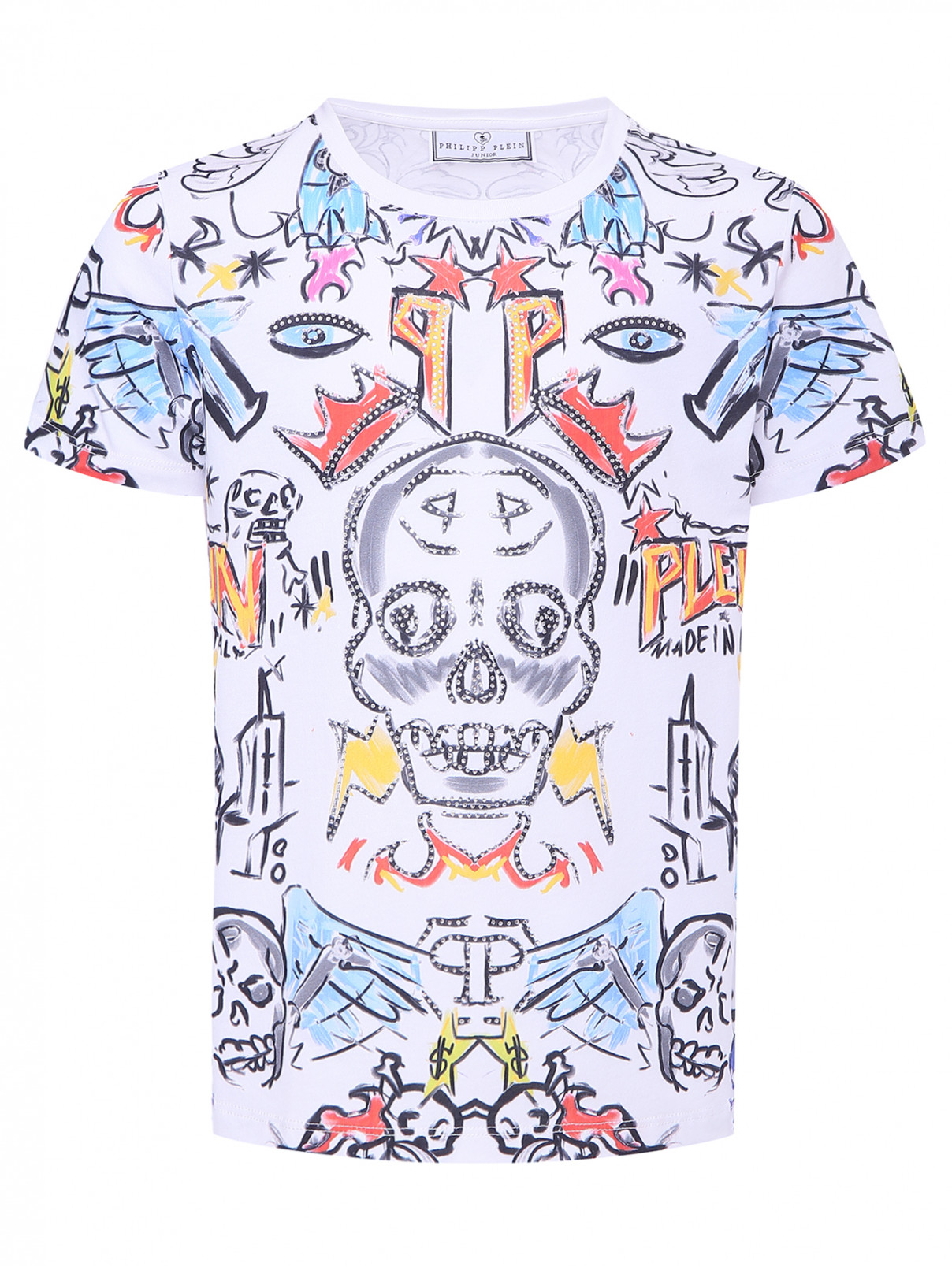 Хлопковая футболка с принтом и стразами Philipp Plein  –  Общий вид  – Цвет:  Мультиколор