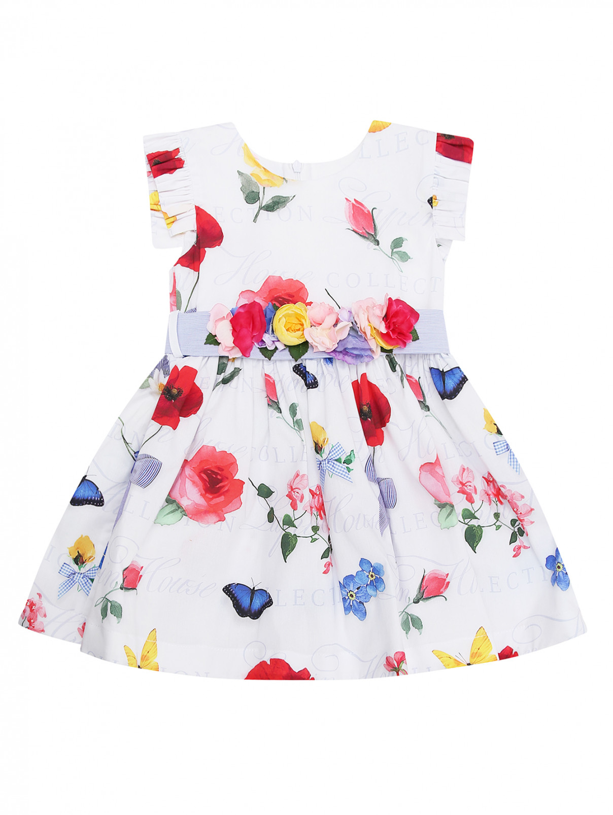 Платье хлопковое с поясом Lapin House  –  Общий вид  – Цвет:  Мультиколор