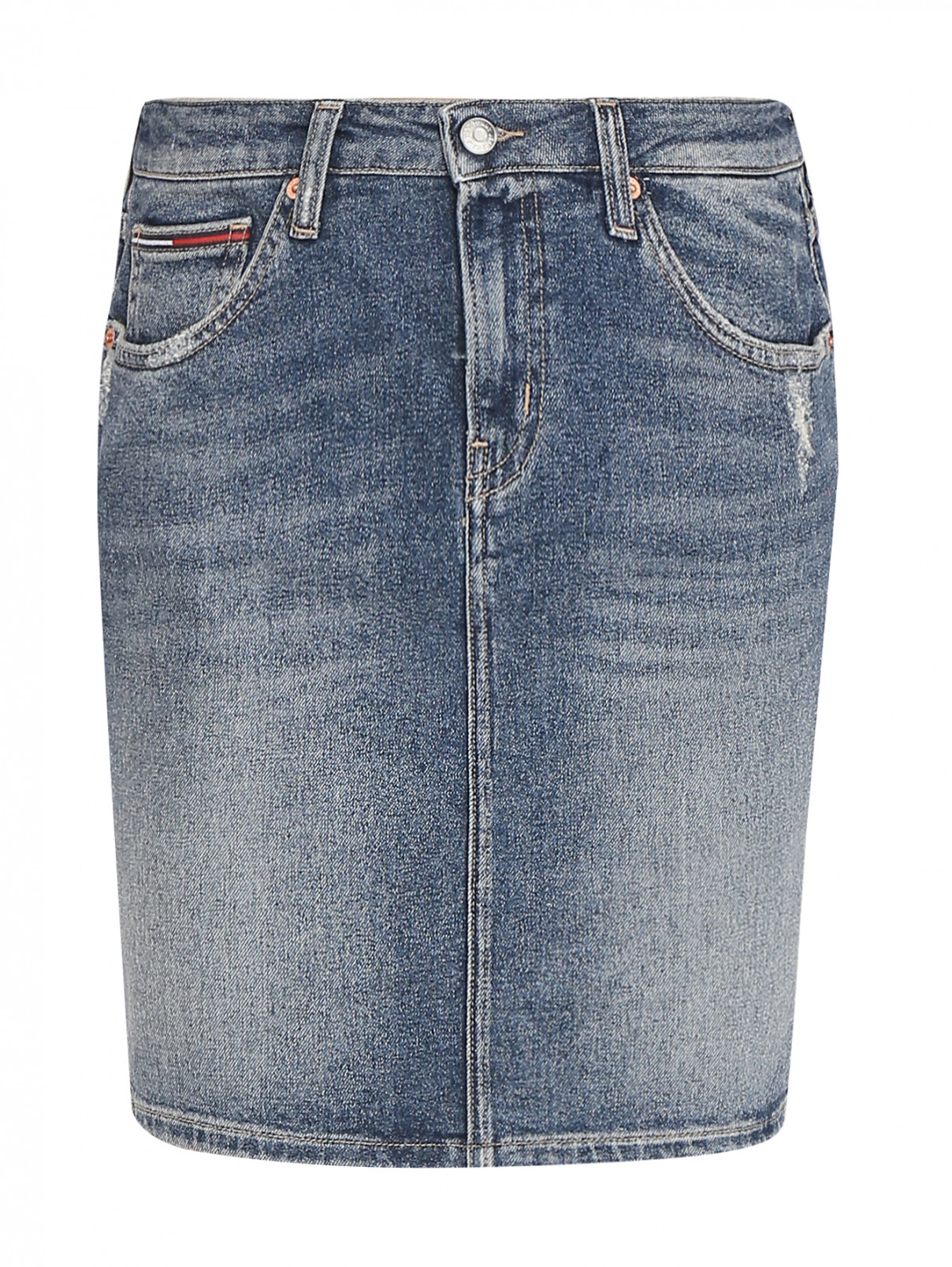 Юбка из денима с потертостями Tommy Jeans  –  Общий вид  – Цвет:  Синий