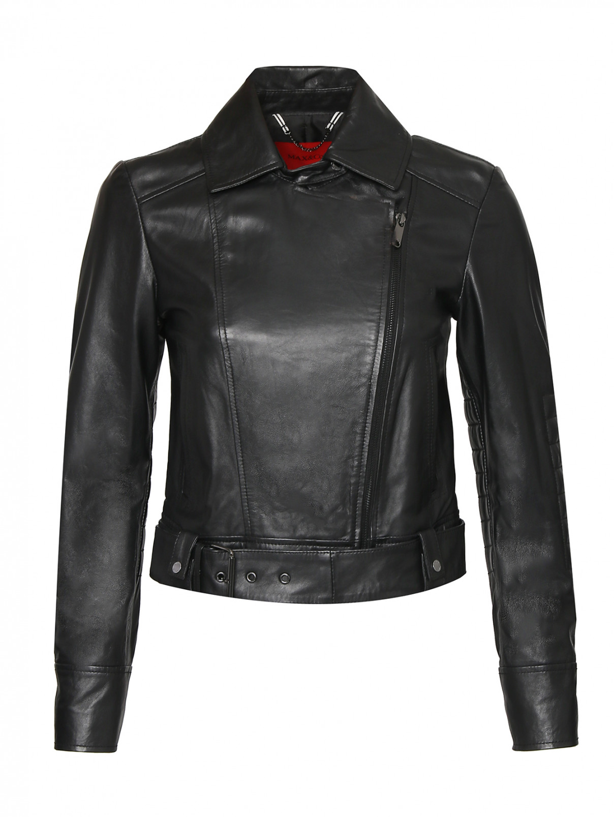 Укороченная куртка из кожи Max&Co  –  Общий вид  – Цвет:  Черный