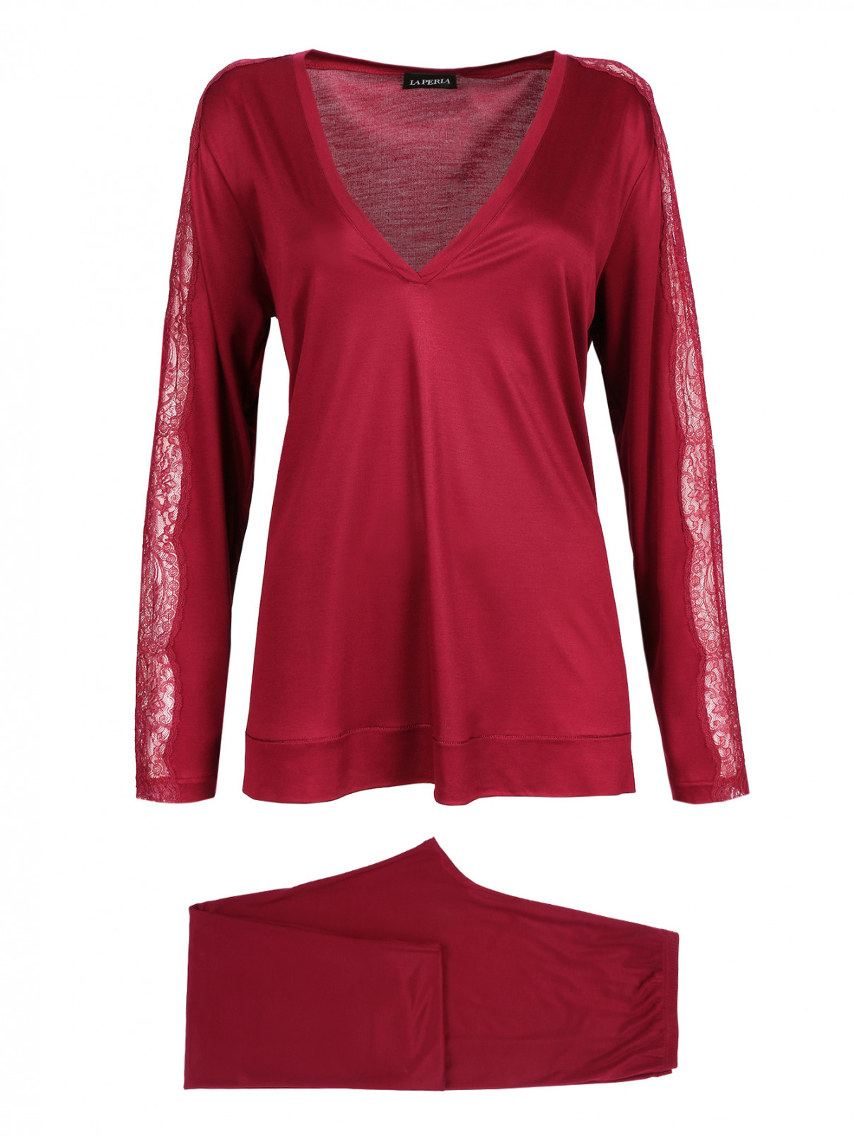 Пижама с отделкой из кружева La Perla  –  Общий вид  – Цвет:  Красный