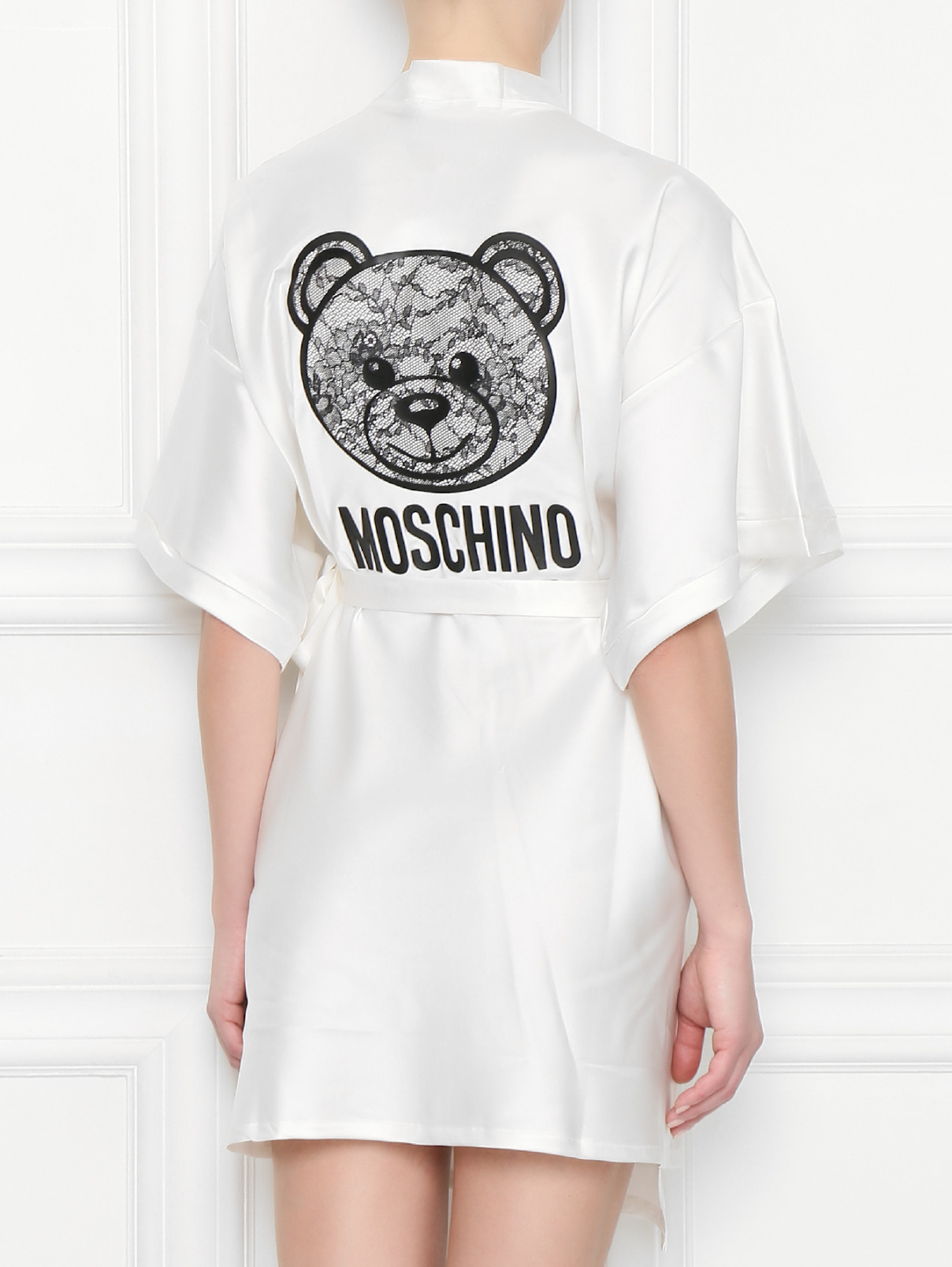 Халат прямого кроя с принтом Moschino Underwear  –  МодельВерхНиз1  – Цвет:  Белый