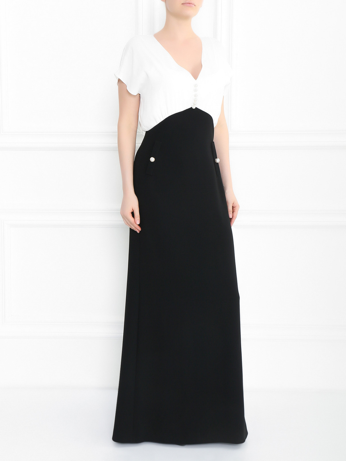 Платье-макси с контрастной отделкой Moschino Boutique  –  Модель Общий вид  – Цвет:  Черный