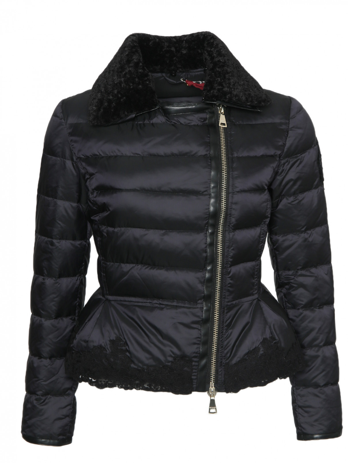 Куртка на молнии с кружевной аппликацией Ermanno Firenze  –  Общий вид  – Цвет:  Черный