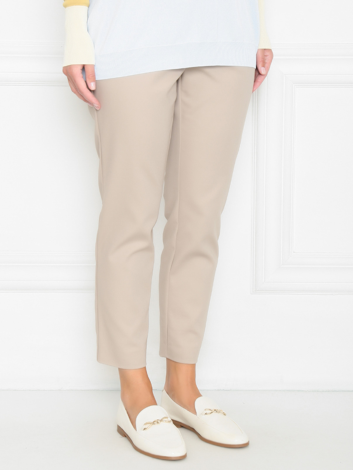 Зауженные брюки из смесового хлопка Marina Rinaldi  –  МодельВерхНиз  – Цвет:  Бежевый