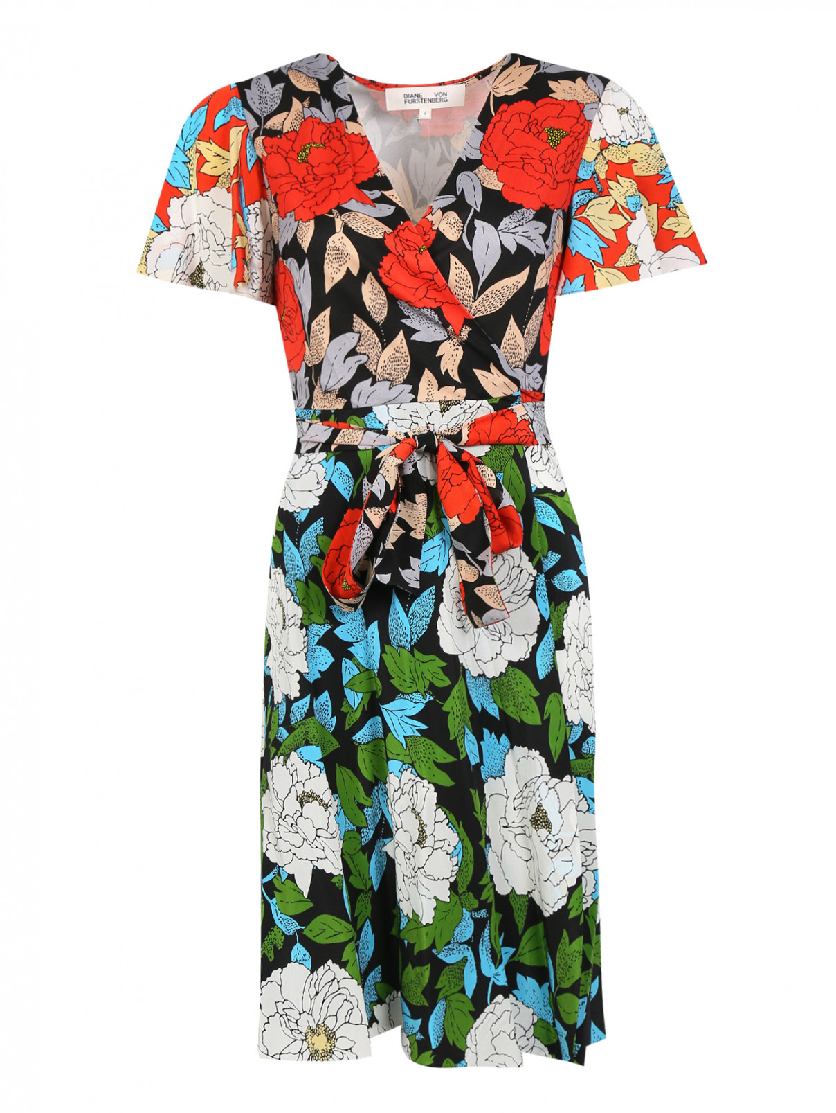 Шелковое платье с запахом и цветочным принтом Diane von Furstenberg  –  Общий вид  – Цвет:  Узор