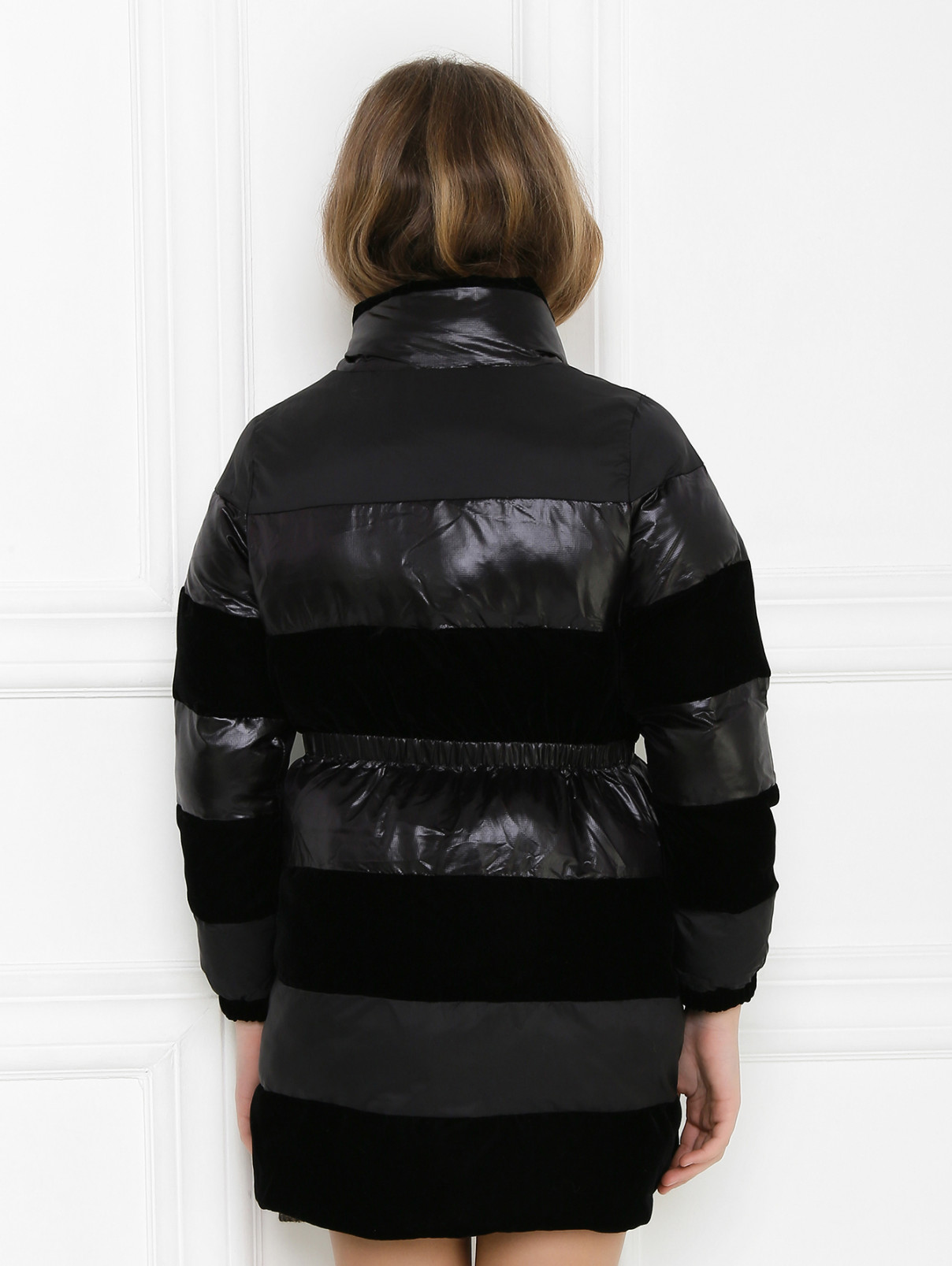 Стеганое пальто из комбинированной ткани Emporio Armani  –  МодельВерхНиз1  – Цвет:  Черный
