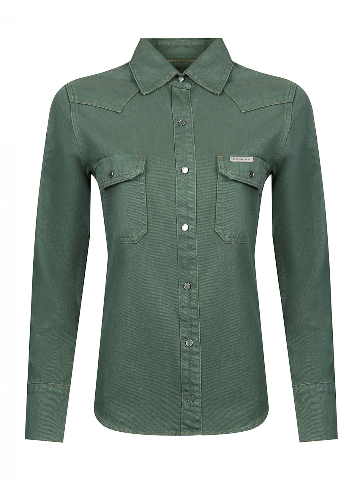 Рубашка из плотного хлопка на кнопках, приталенная Calvin Klein  –  Общий вид  – Цвет:  Зеленый