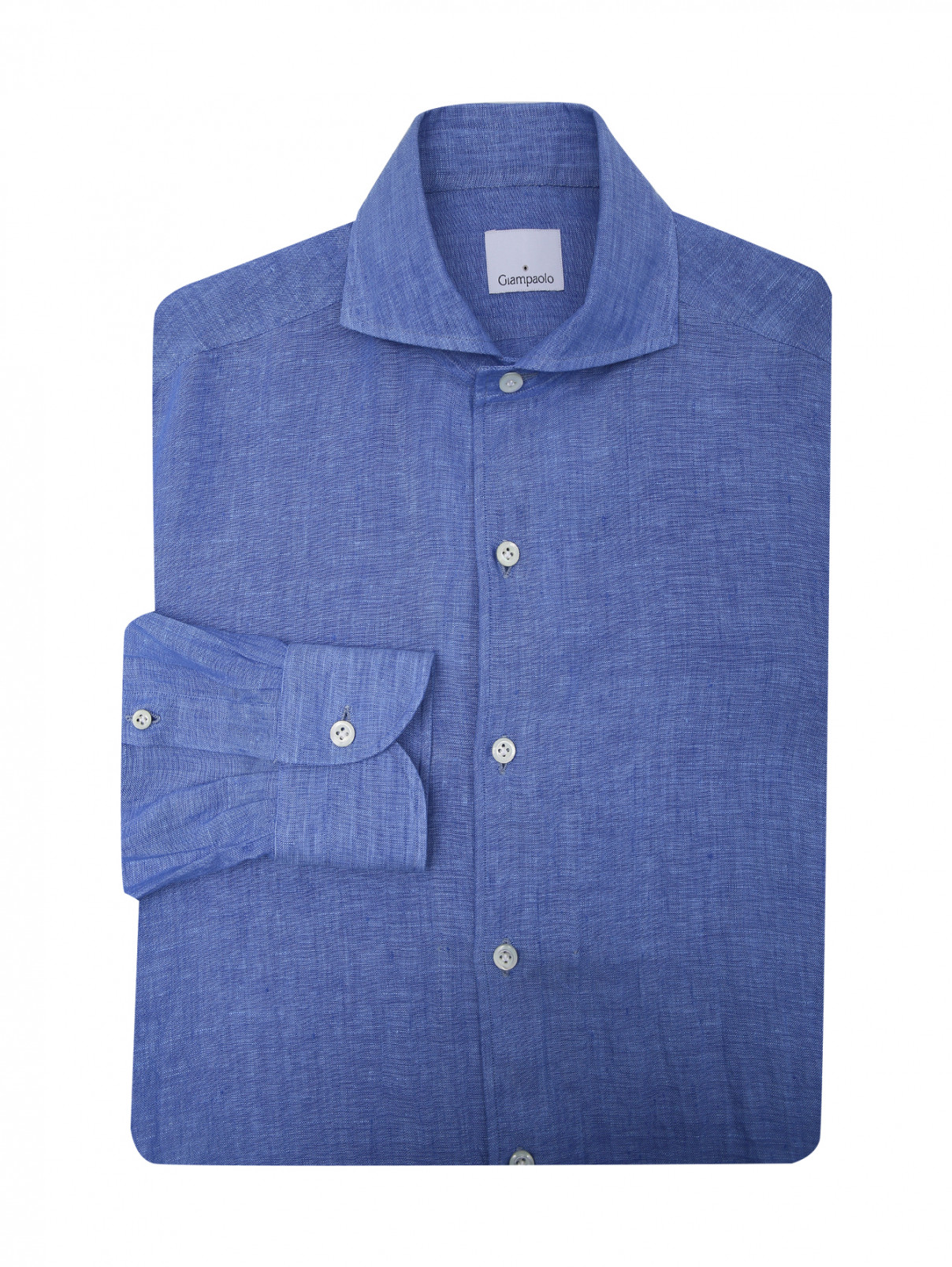 Рубашка из льна Giampaolo  –  Общий вид  – Цвет:  Синий