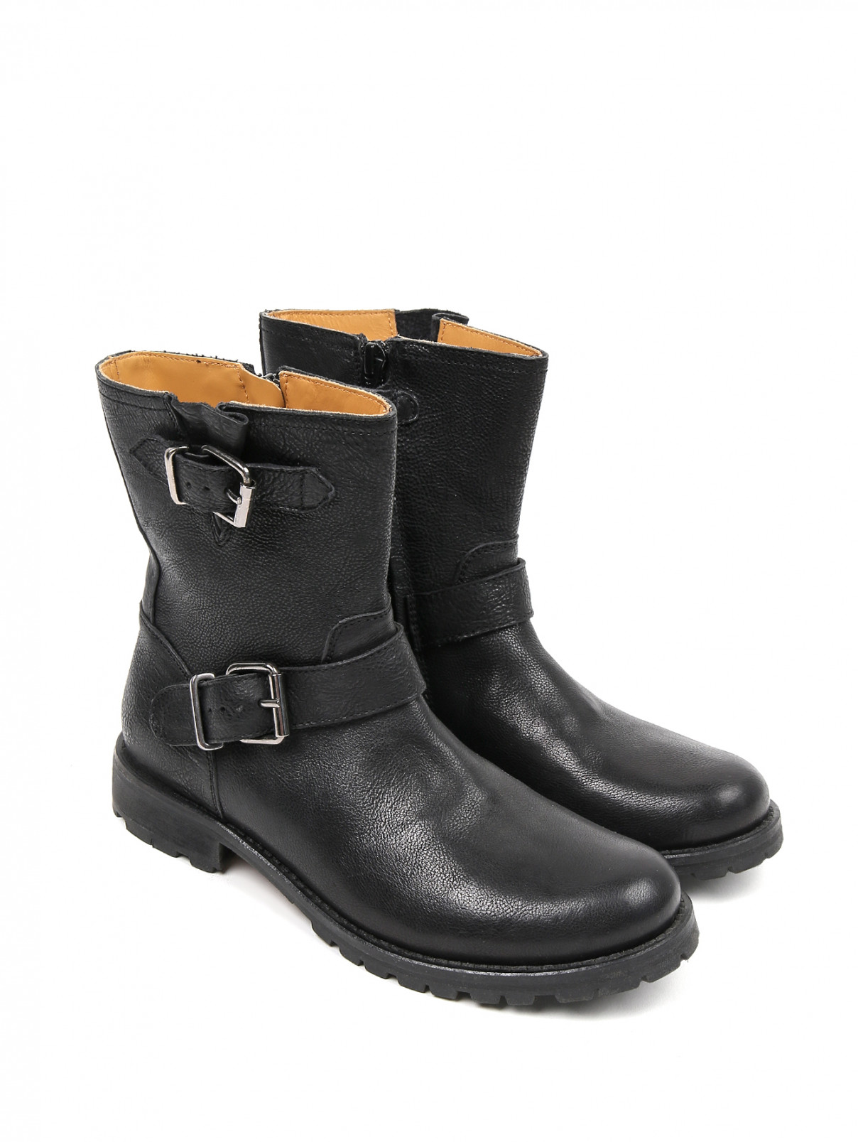 Ботинки из кожи с пряжками Gallucci  –  Общий вид  – Цвет:  Черный