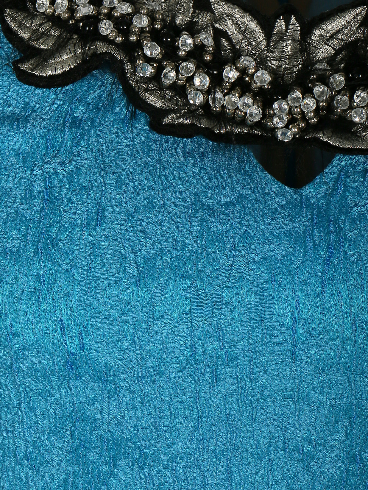 Платье из смешанного шелка декорированное стразами JO NO FUI  –  Деталь  – Цвет:  Синий