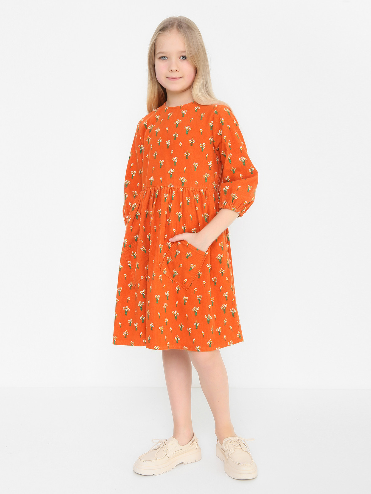 Платье из микровельвета с карманами Stella McCartney kids  –  МодельОбщийВид  – Цвет:  Узор