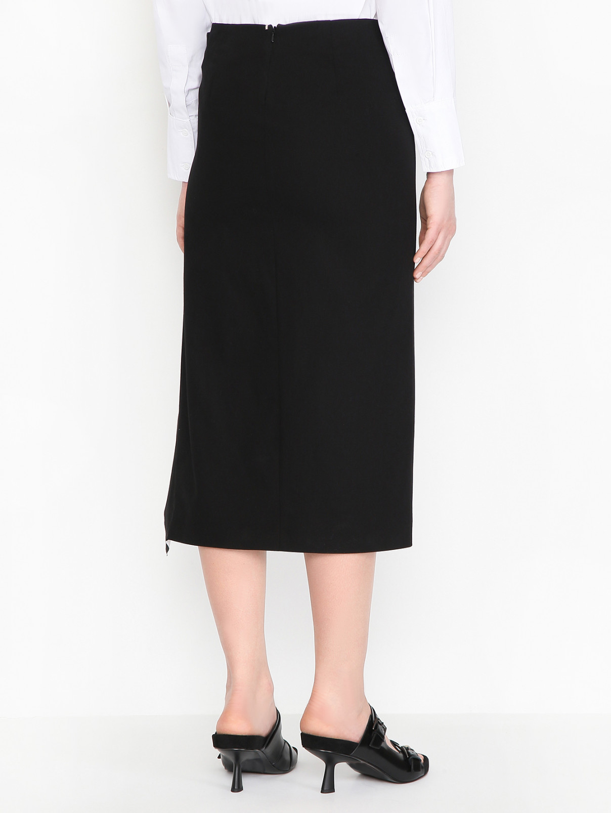 Юбка из хлопка с разрезом Sportmax  –  МодельВерхНиз1  – Цвет:  Черный