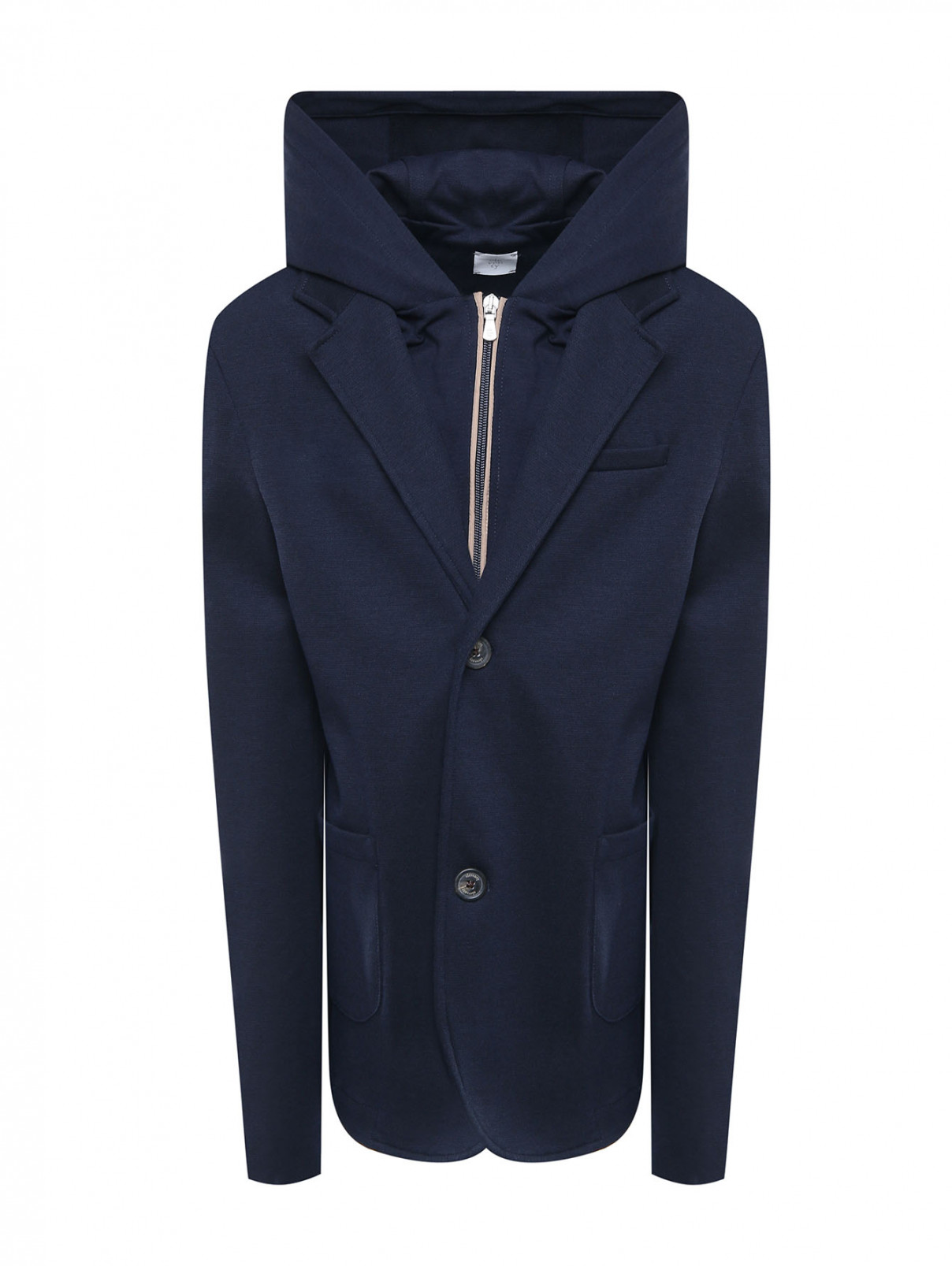 Пиджак с капюшоном на молнии и пуговицах Eleventy  –  Общий вид  – Цвет:  Синий